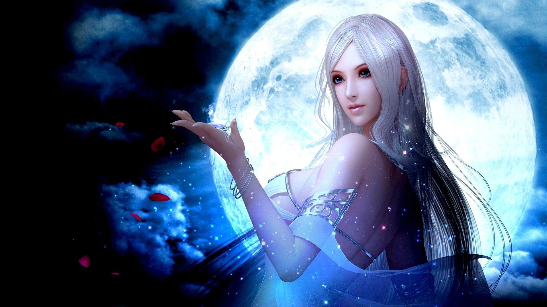 1920x1080 Res Moon Girl Fantasy