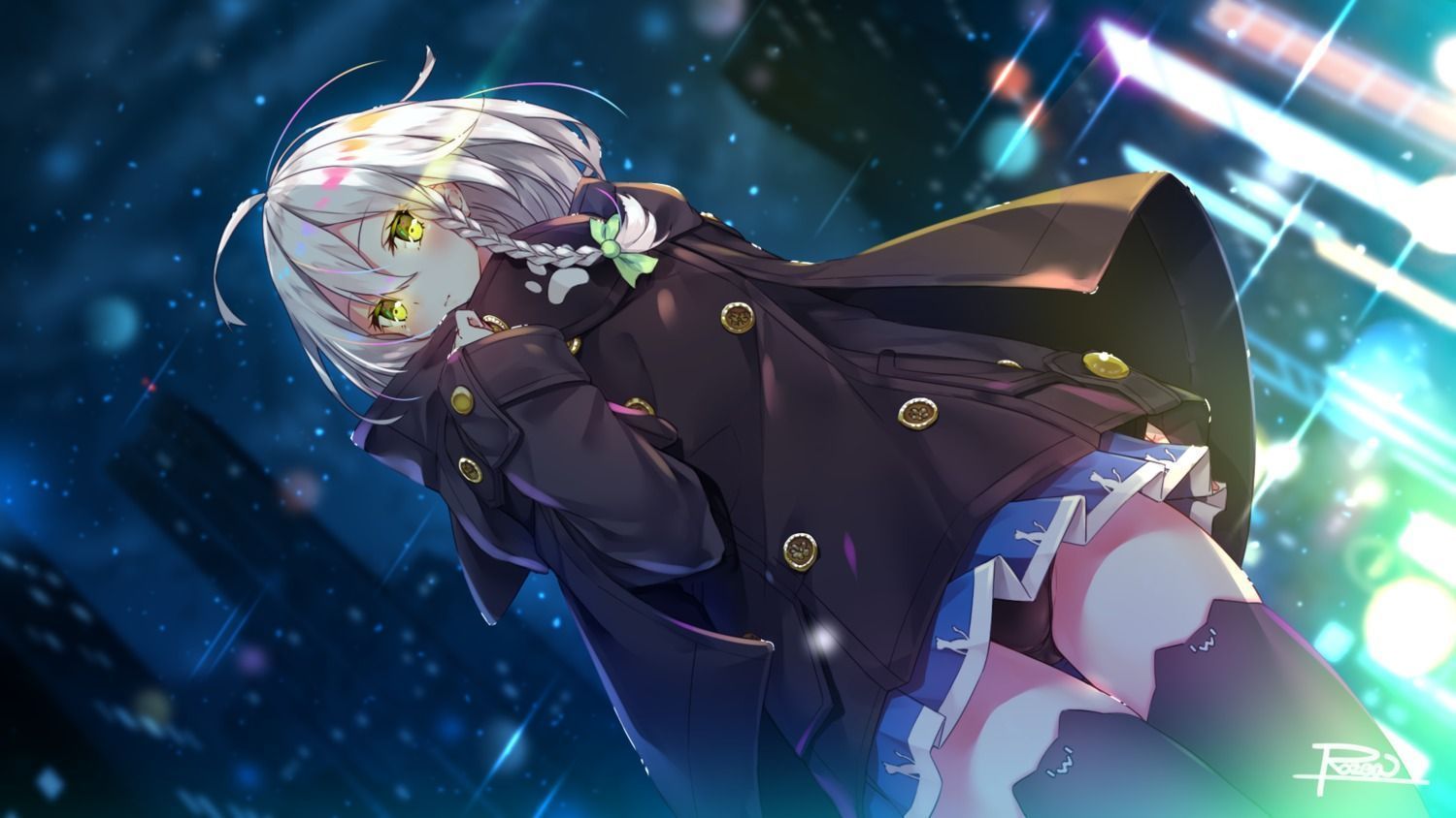 1500x844 rozea pantsu skirt lift thighhighs wallpaper