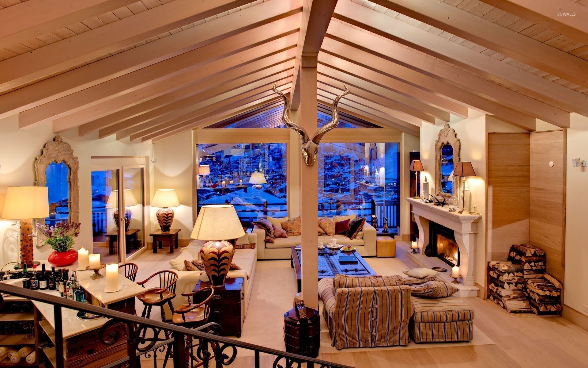 1920x1200 Cozy wooden living room wallpaper