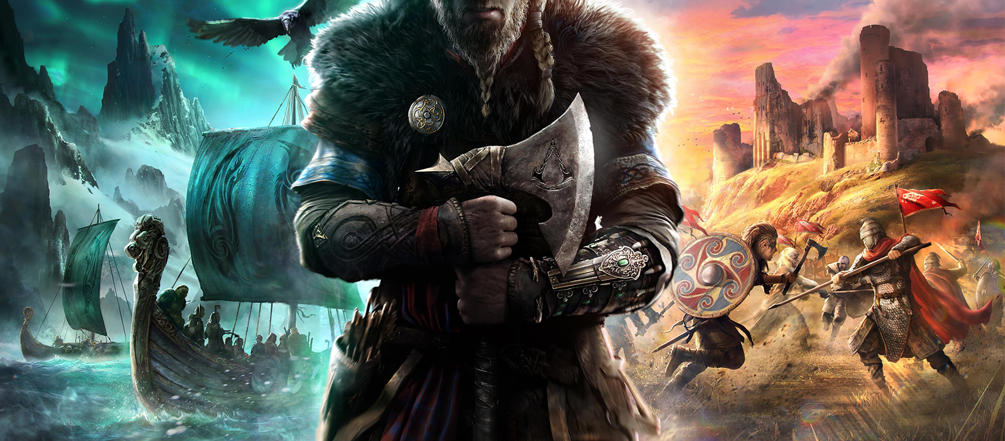 3280x1440 Assassin's Creed Valhalla's protagonist has a Hidden Blade. It's on top of his bracer now