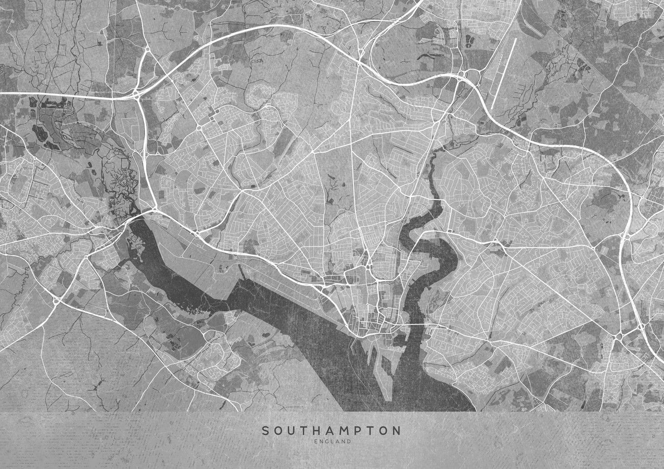 1300x919 Map of Southampton (England) in gray vintage style Wall Mural