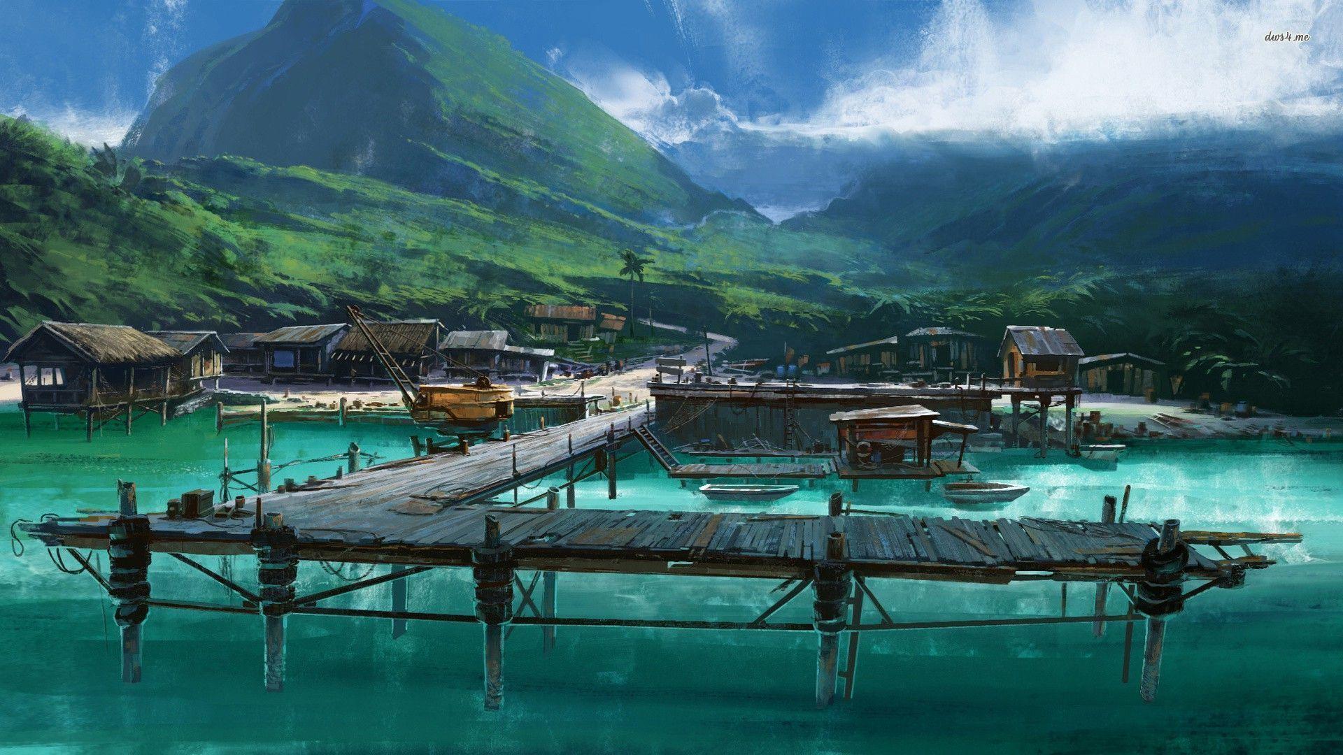 1920x1080 Harbor on a tropical island wallpaper wallpaper