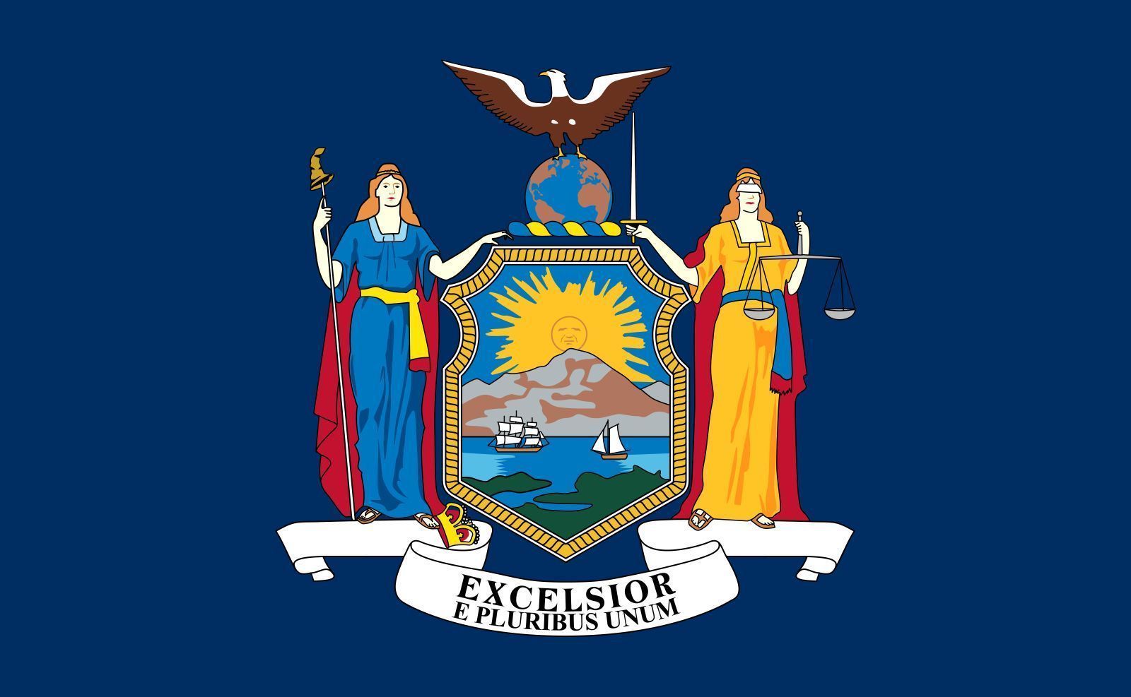 1600x987 Flag of New York State. Meaning, Colors & Facts
