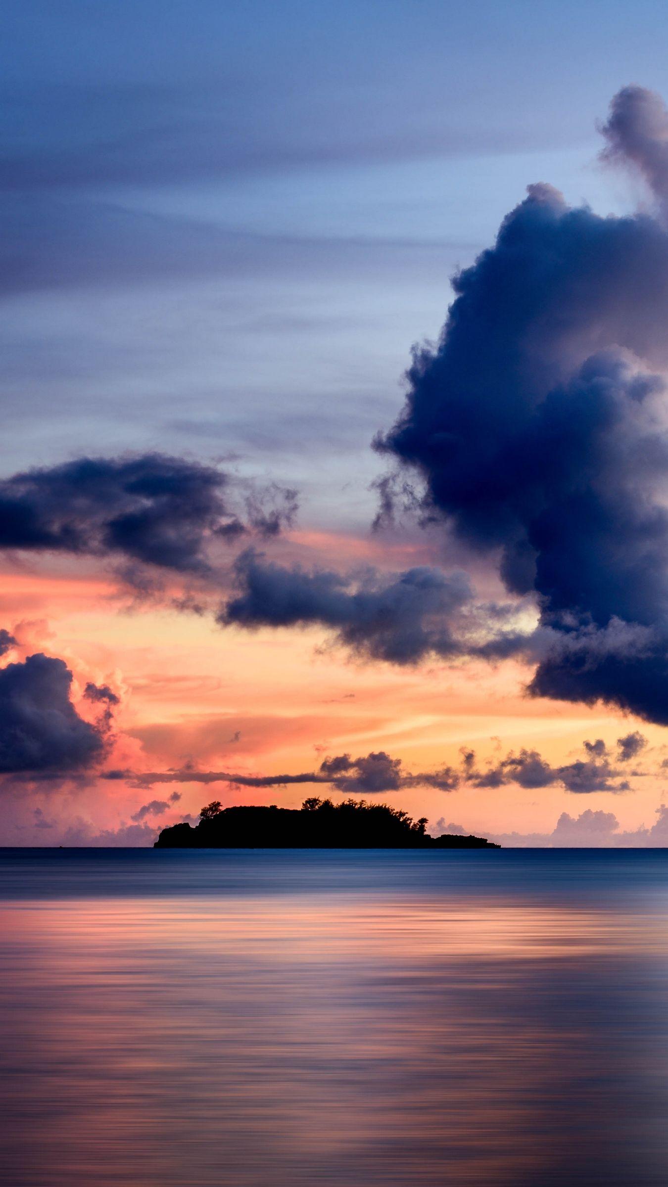 1350x2400 Download wallpaper 1350x2400 sea, clouds, horizon, island