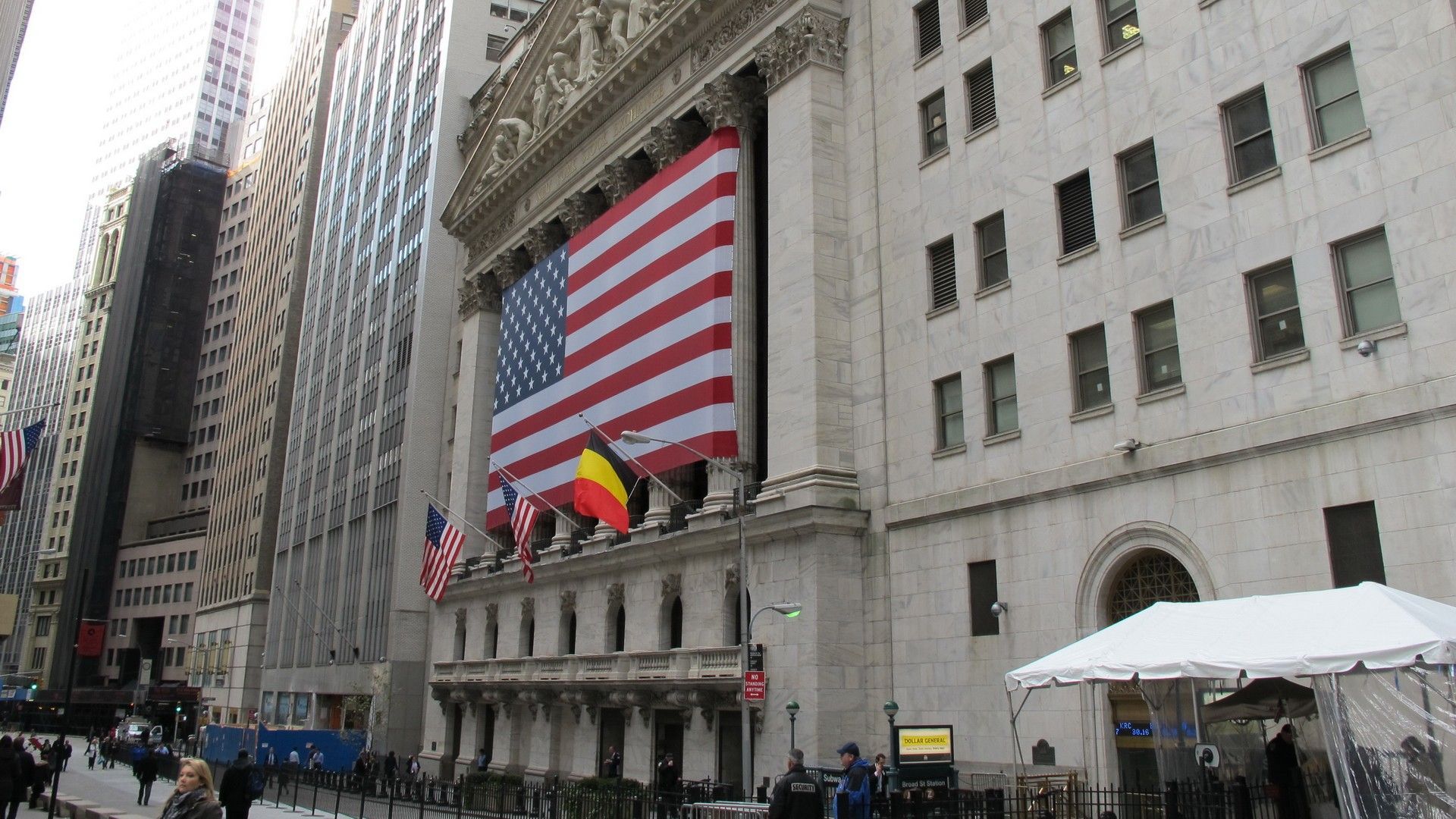 1920x1080 Cityscapes USA New York City Manhattan skyscrapers Wall Street American Flag stock exchange New York Stock Exchange Belgian flag wallpaperx1080