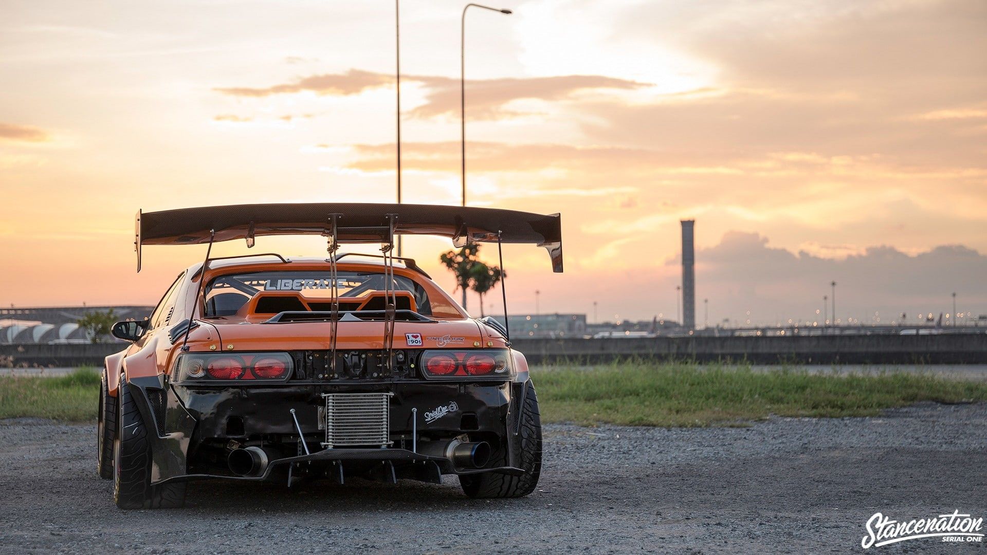 1920x1080 field, sitting, sunset, nature, StanceNation, land vehicle, transportation, real people, men, 1080P, outdoors, Toyota MR Stance, people, orange color HD Wallpaper