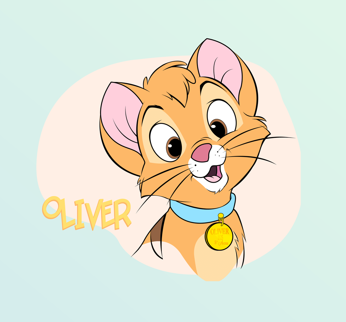 1100x1024 dead source, safe, artist:mandymcgee, oliver (oliver & company), cat, feline, mammal, feral, disney, oliver & company, brown eyes, bust, cheek fluff, collar, digital art, fluff, front view, head fluff, high