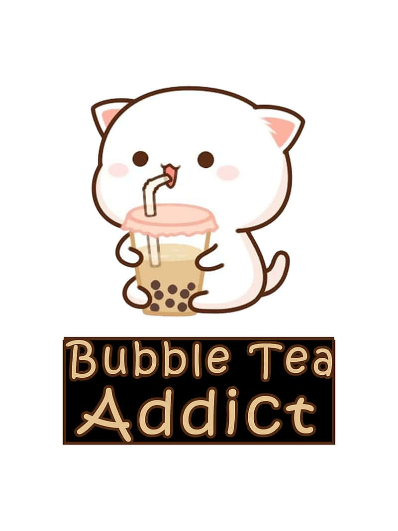 800x1067 Download White Cat And Cute Boba Tea Wallpaper