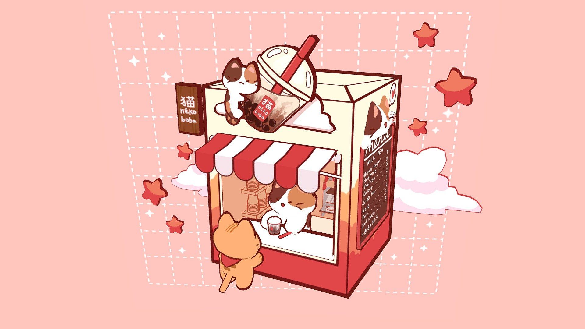 1920x1080 3D Cat Boba Shop