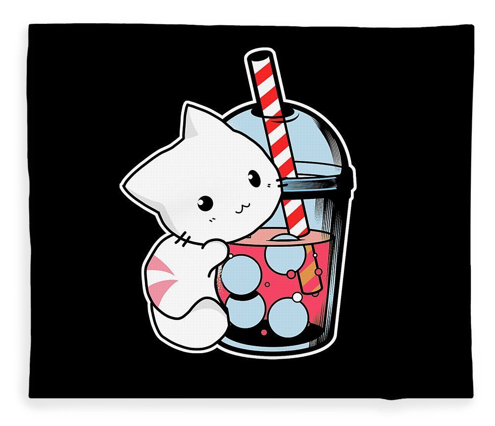 1000x860 Kawaii Boba Cute Anime Cat Drinking Tea Kawaii Fleece Blanket