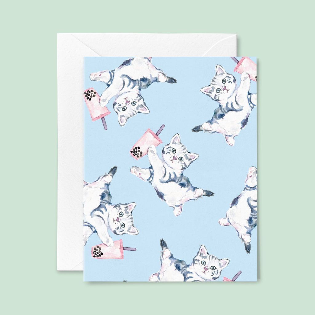 1024x1024 Boba Tea Cat Pattern Card