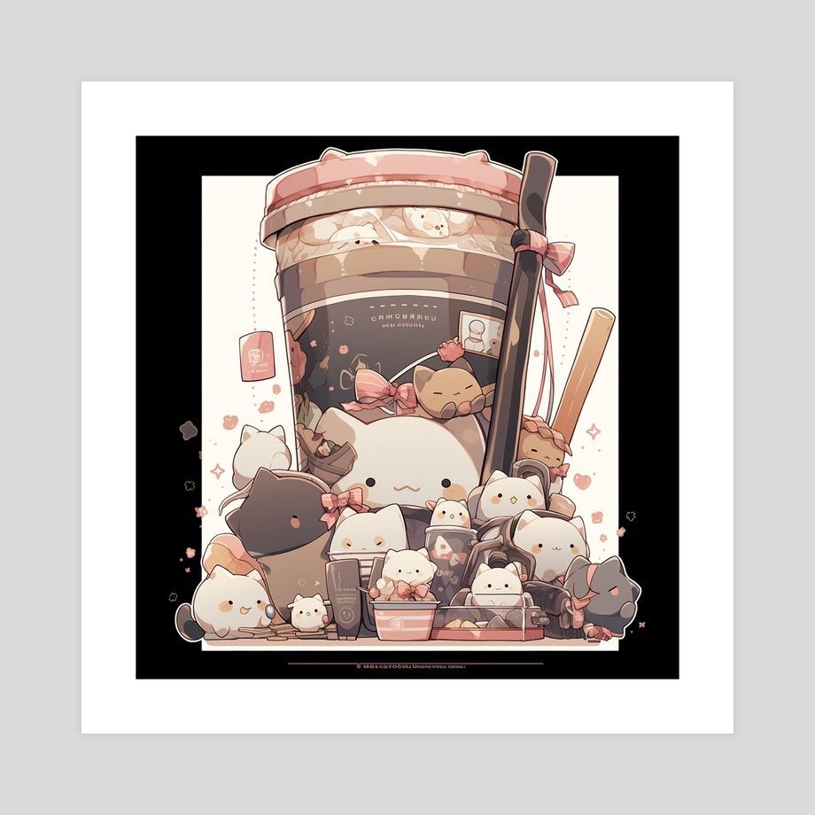 920x920 Anime Boba Tea Bubble Tea Gaming Gamer Ramen Cat, an art print