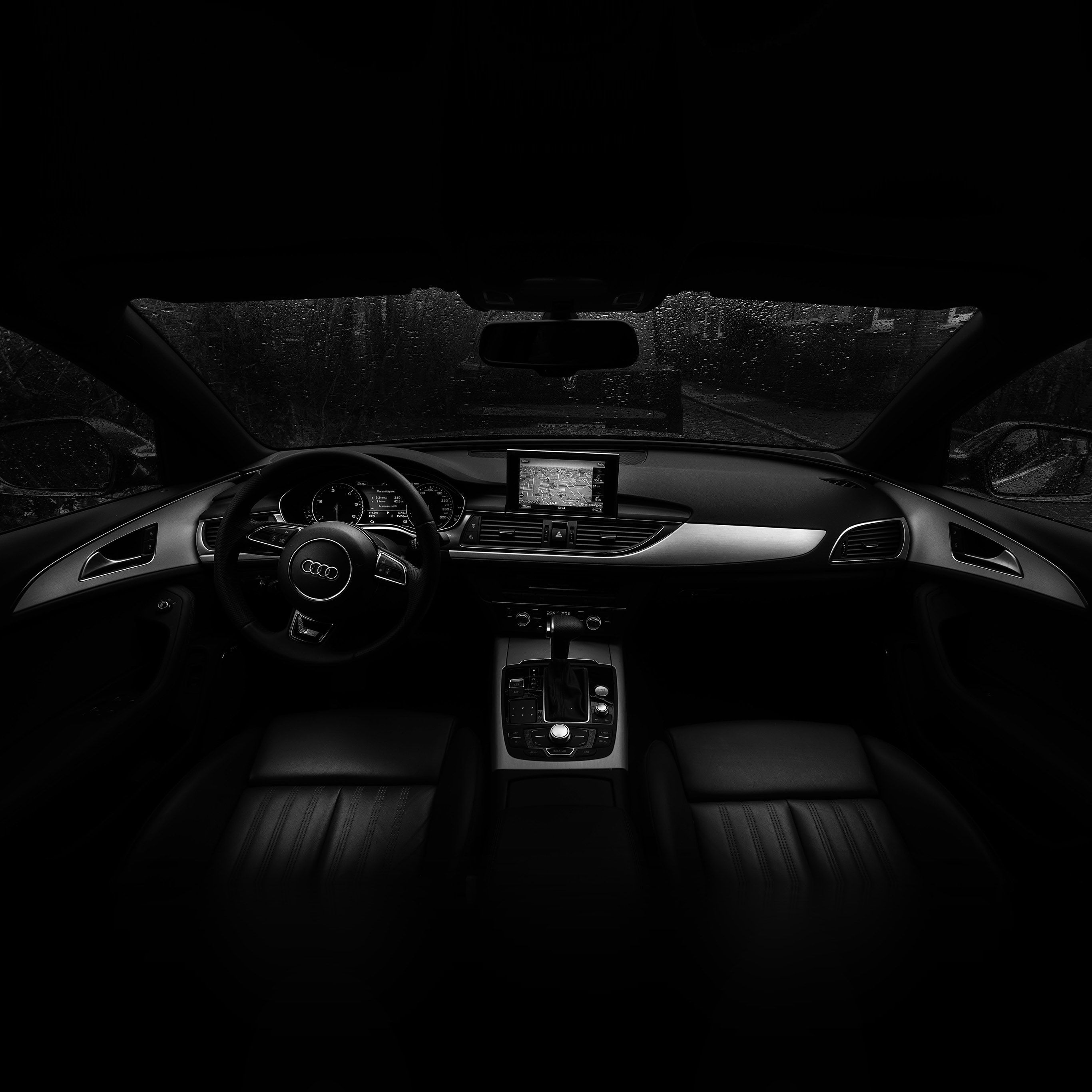 2732x2732 Audi Car Interior Dark Bw Wallpaper