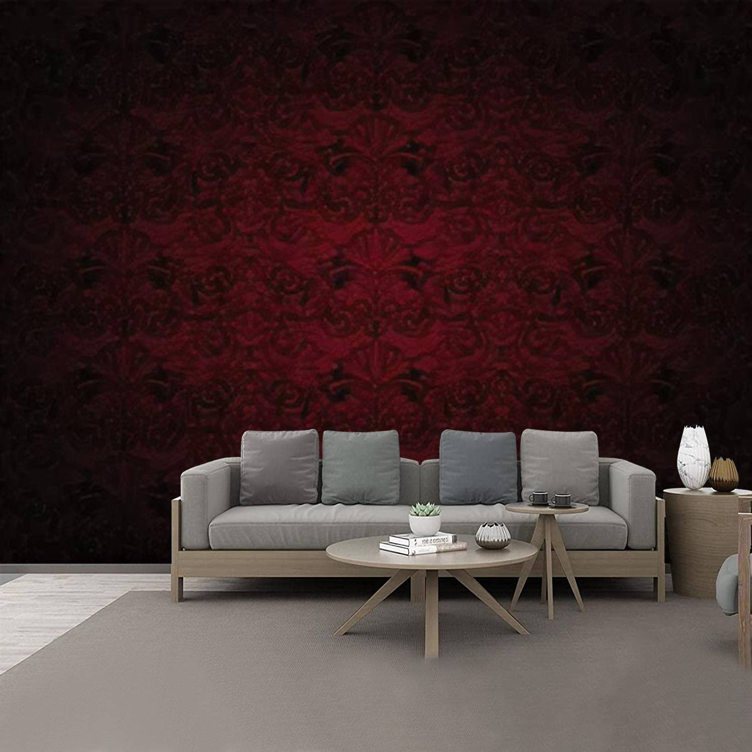 1500x1500 Peel and Stick Wallpaper Royal vintage Gothic in dark red and black with a classic Baroque PVC Murals Self Adhesive Removable Large Wall Sticker 3D Posters Home Decor for Bedroom Living