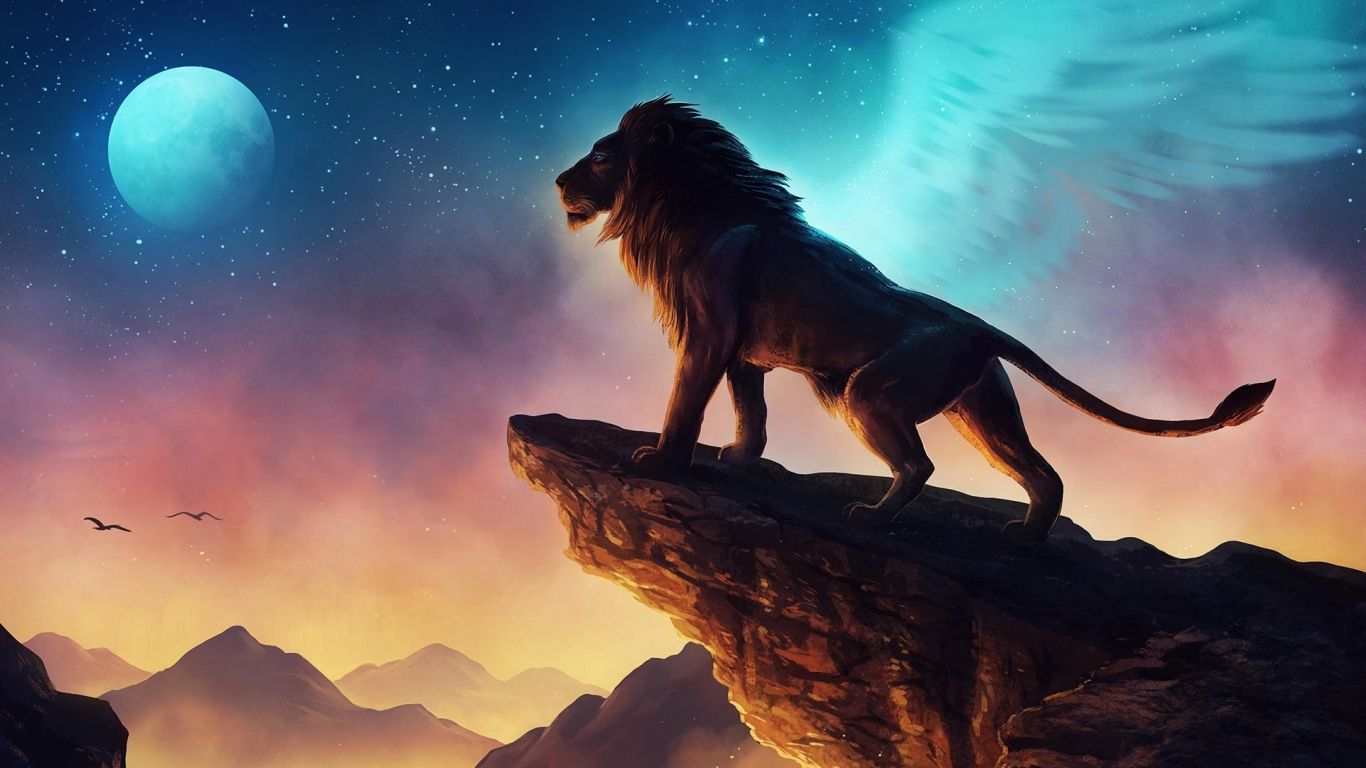 1366x768 King Of Forest Lion Fantasy Art Wallpaper Background For Your XFCE Desktop