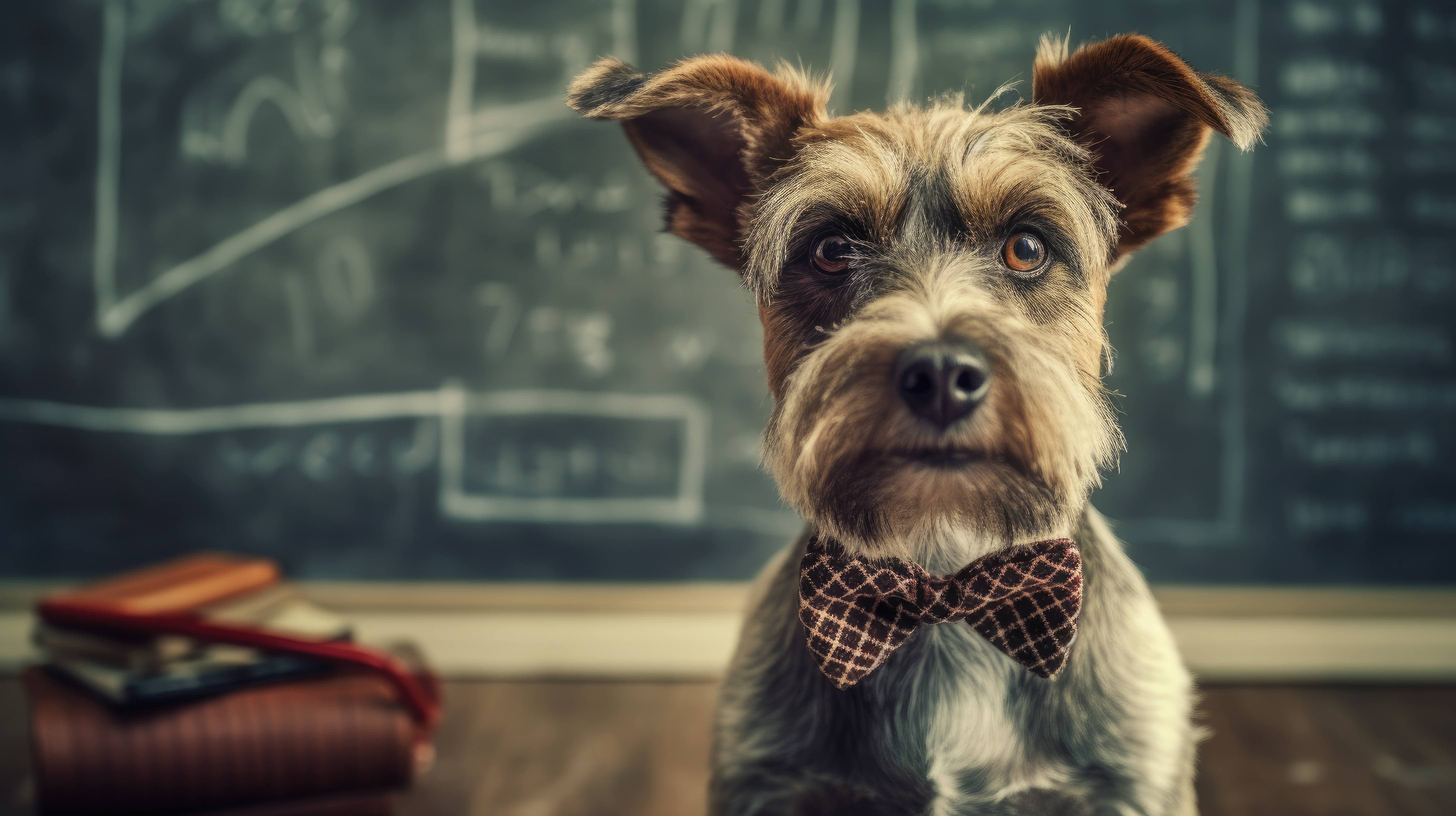 4368x2448 4K ultra HD wallpaper of a dog dressed