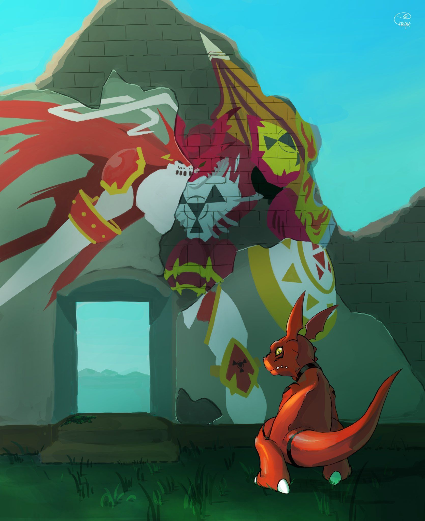1670x2048 dukemon, guilmon, megidramon, digimon