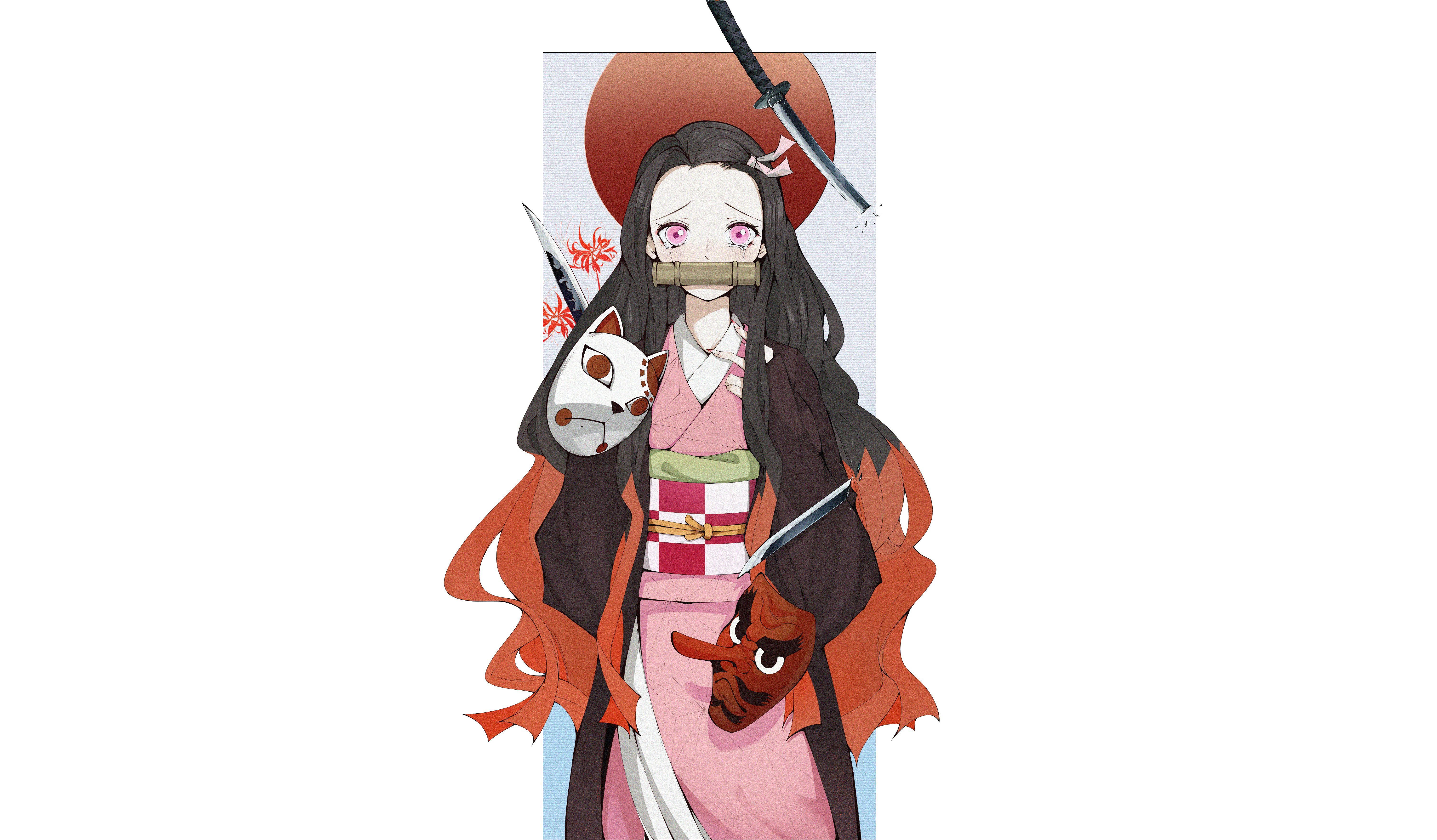 6000x3508 Nezuko Kamado Wallpaper 4K, Warding Mask