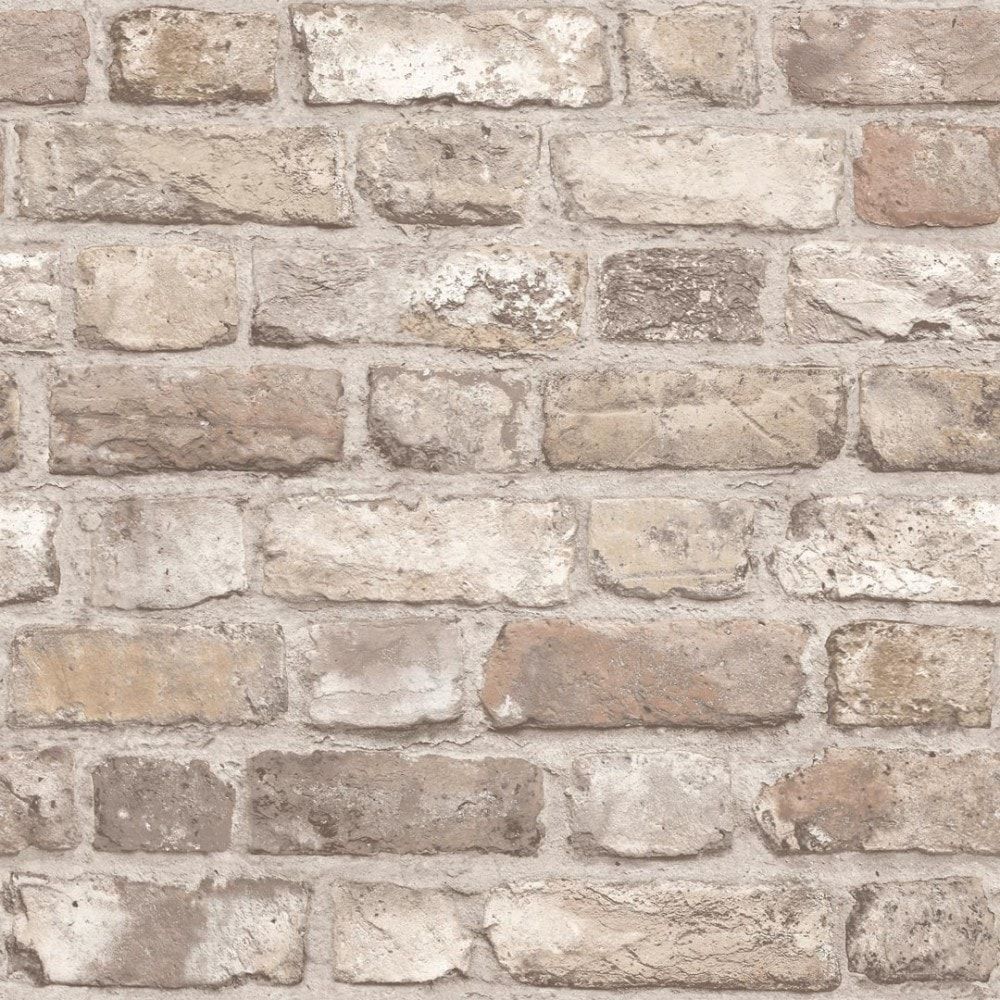 1000x1000 Beige Battersea Brick Wall Effect Wallpaper in Neutral