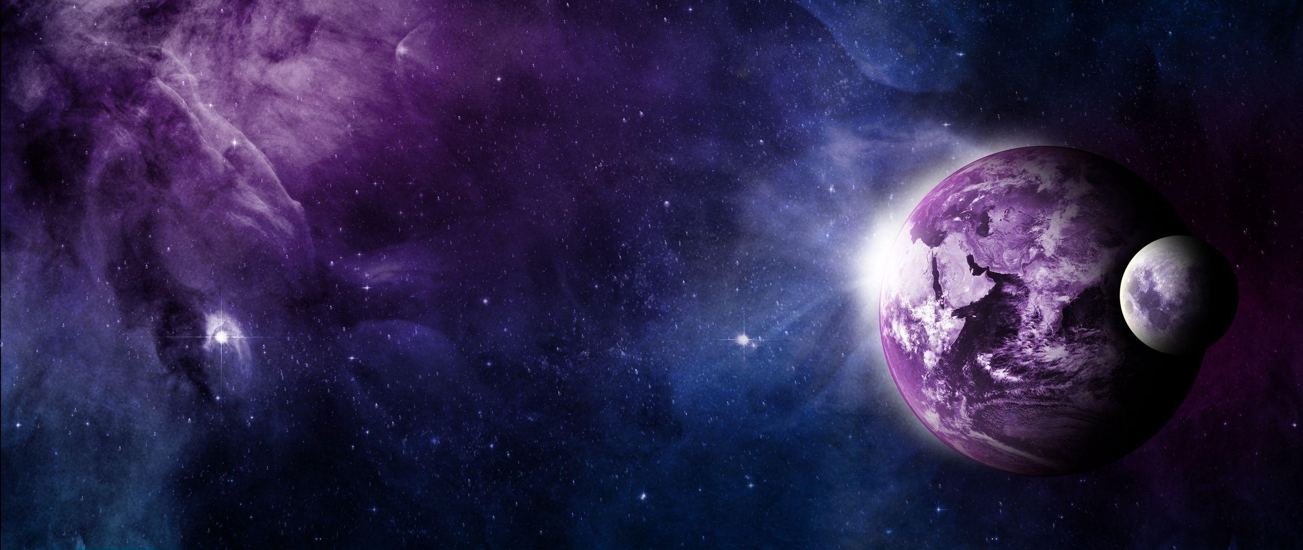 2560x1080 Download wallpaper 2560x1080 earth, moon, space, galaxy dual