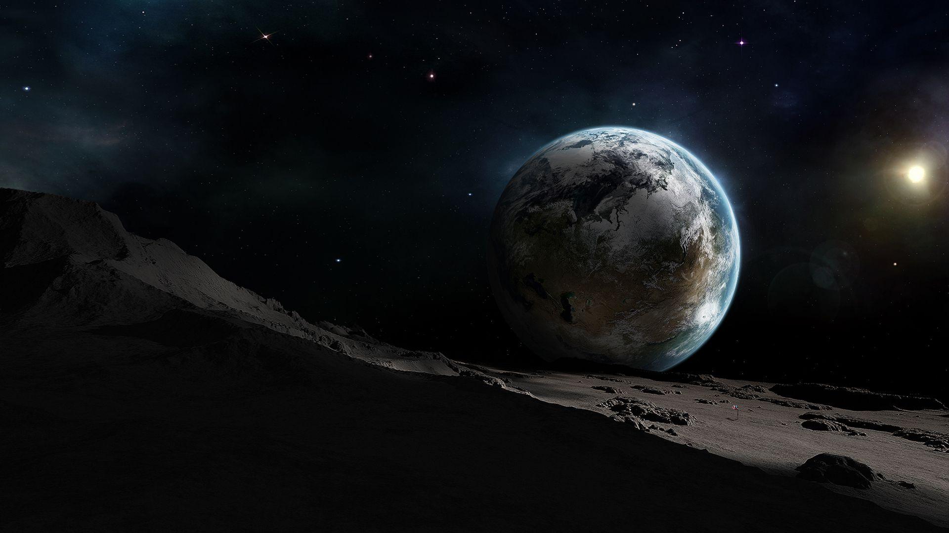 1920x1080 px digital art Earth Moon space High Quality