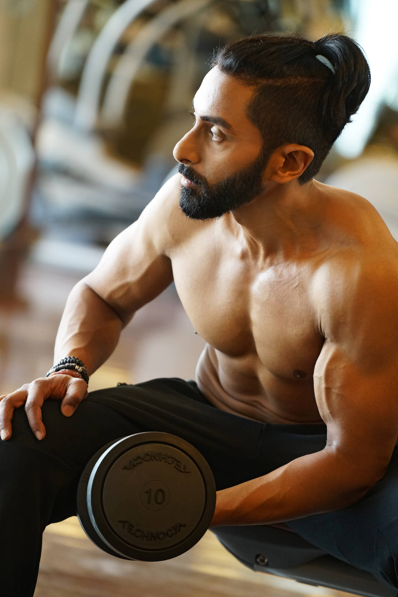 1281x1920 Download Topless Man In Gym Wallpaper