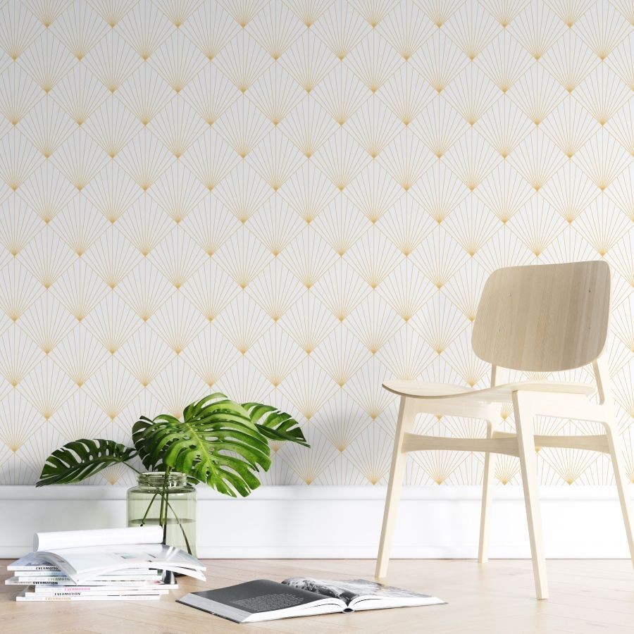 900x900 White Art Deco Wallpaper Lines