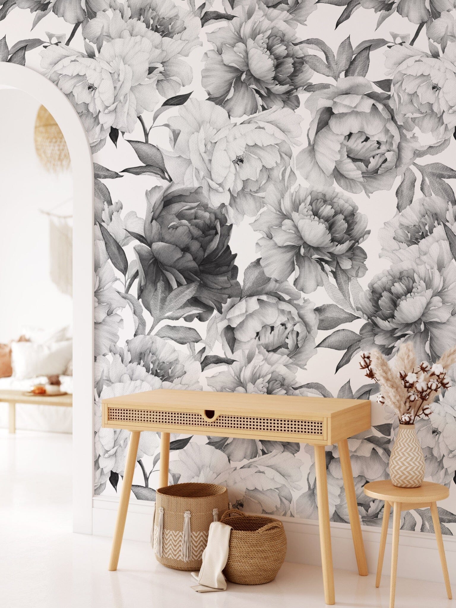 1536x2048 Black and White Peony Wallpaper