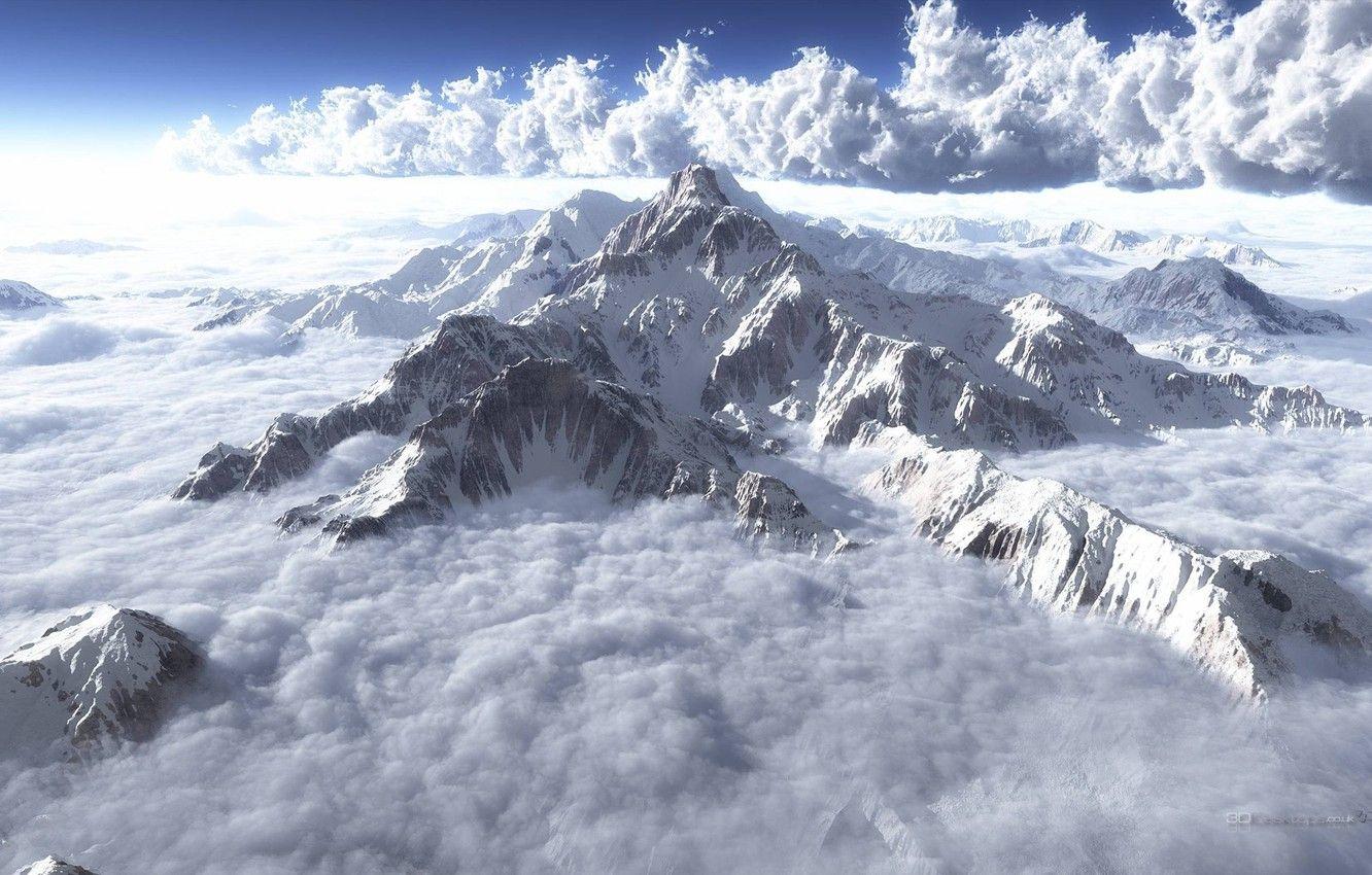 1332x850 Wallpaper the sky, clouds, snow, fog, Mountains, frost, sky