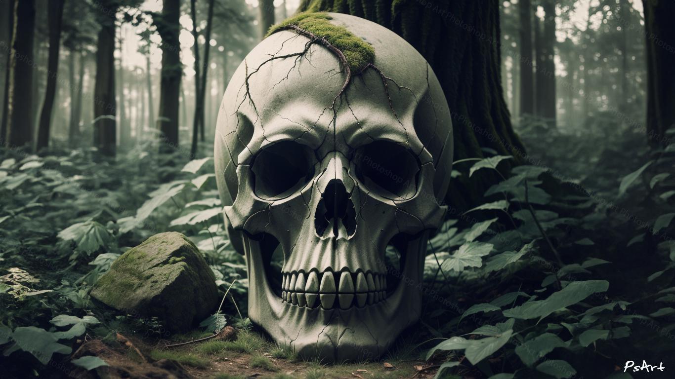 1366x768 scary #skull #forest