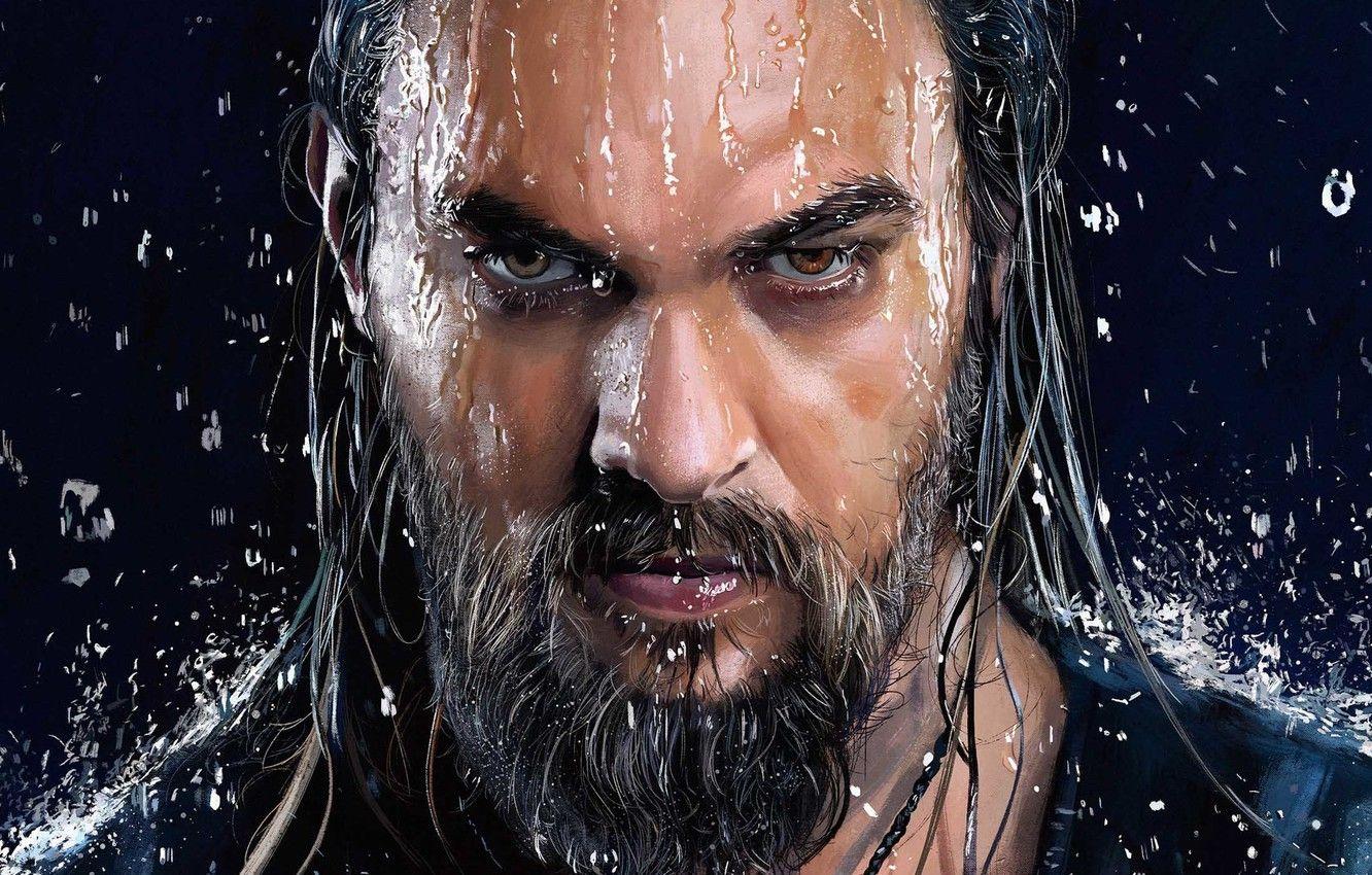 1332x850 Wallpaper eyes, look, water, drops, figure, beard, Aquaman