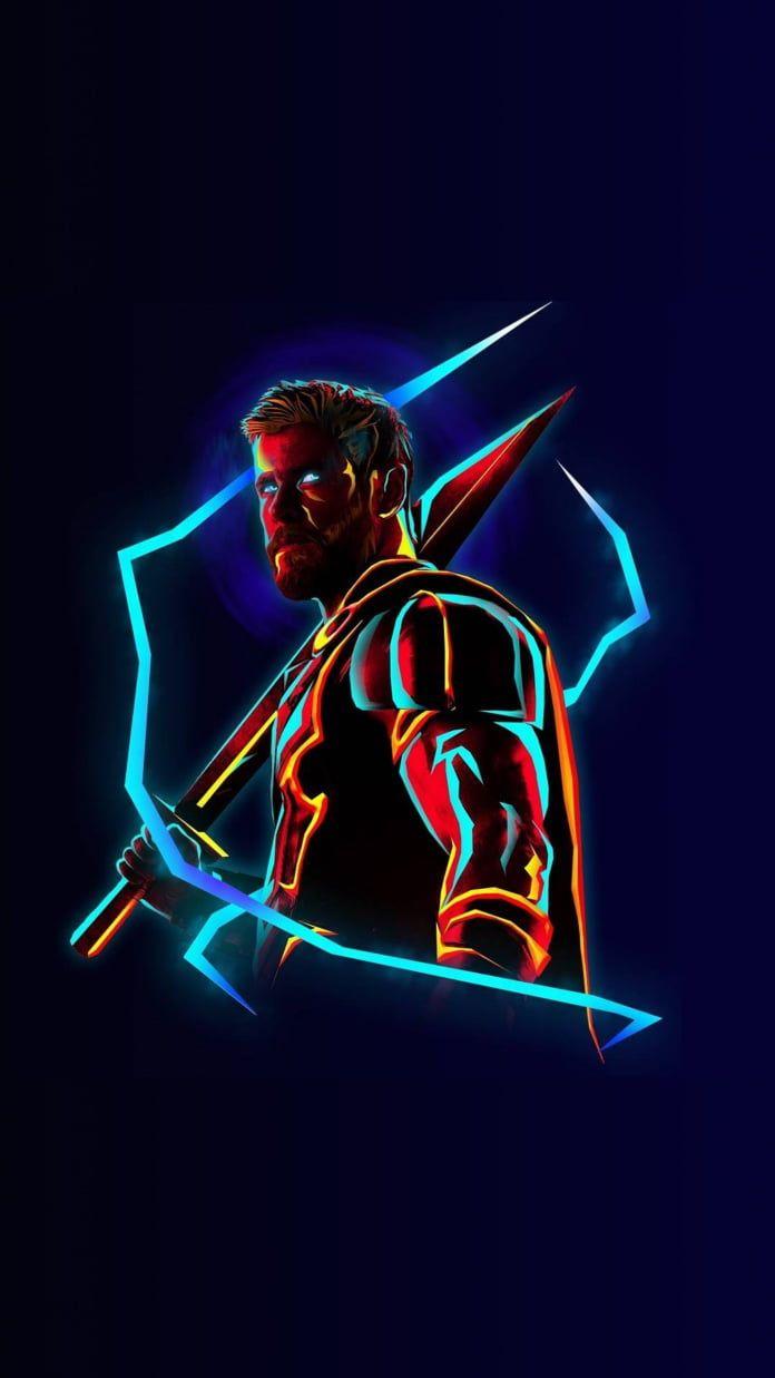 696x1237 A perfect HD neon themed traced Thor wallpaper with black