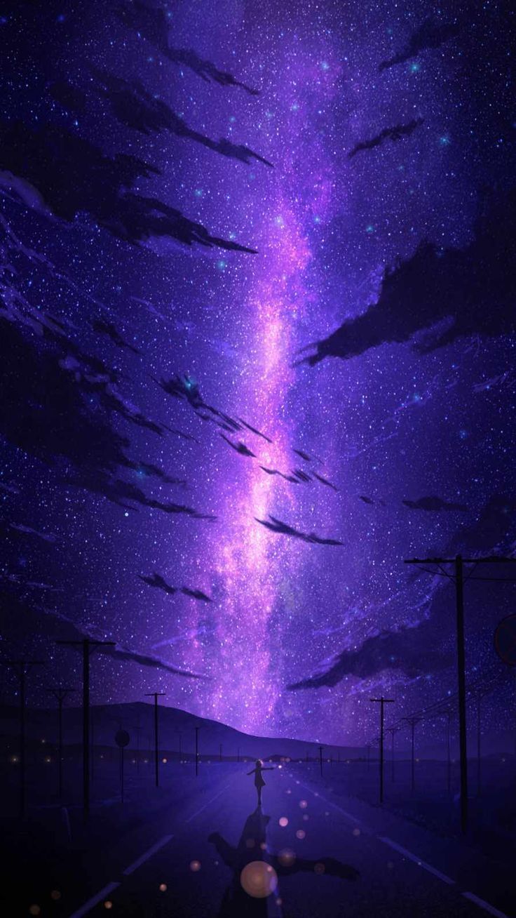 736x1308 Aesthetic Wallpaper. Purple Sky with Stars. Purple starry night sky wallpaper, Starry night anime
