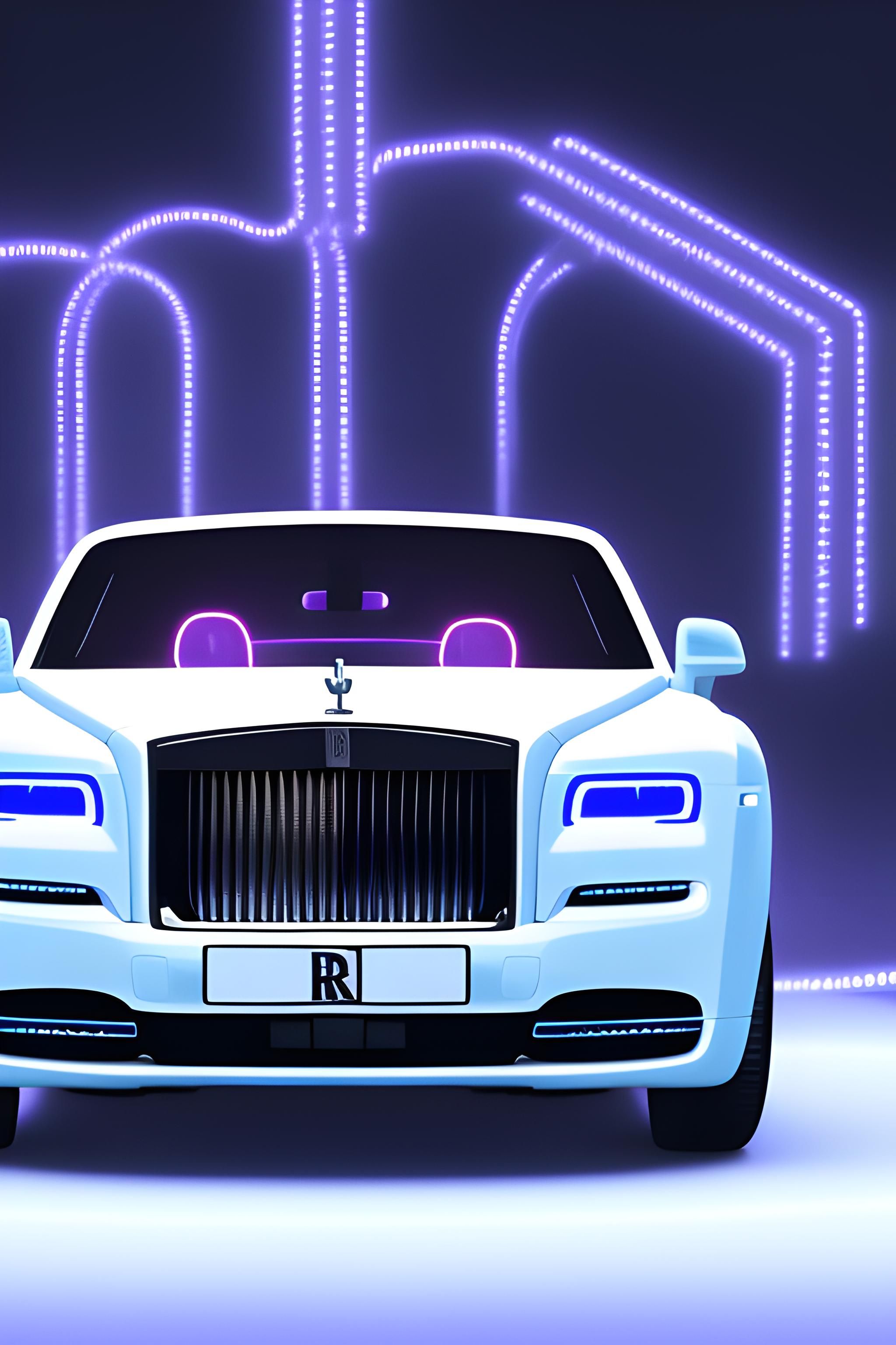 2048x3072 rolls Royce front face blue neon light