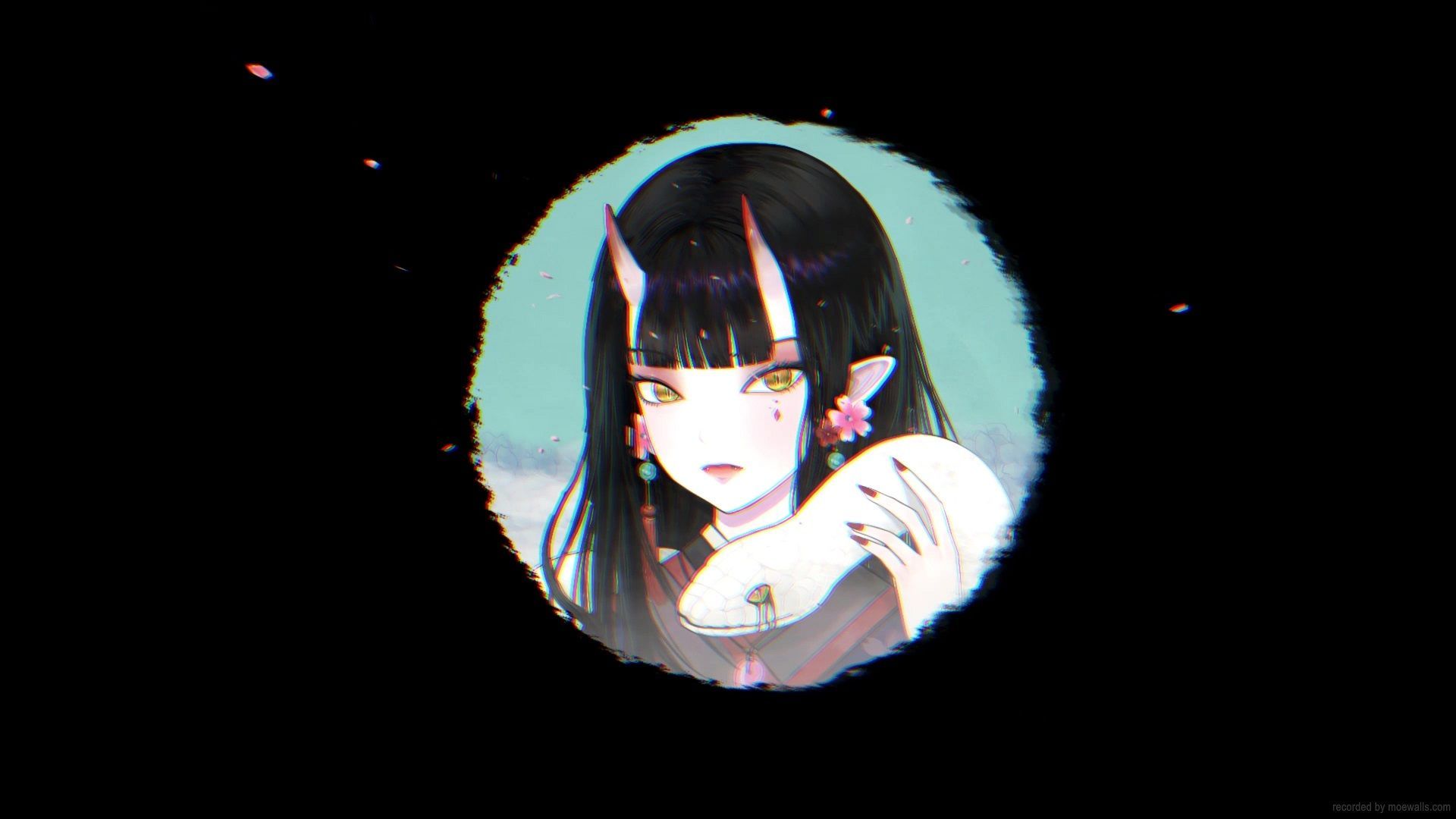 1920x1080 Oni Anime Girl White Snake Live