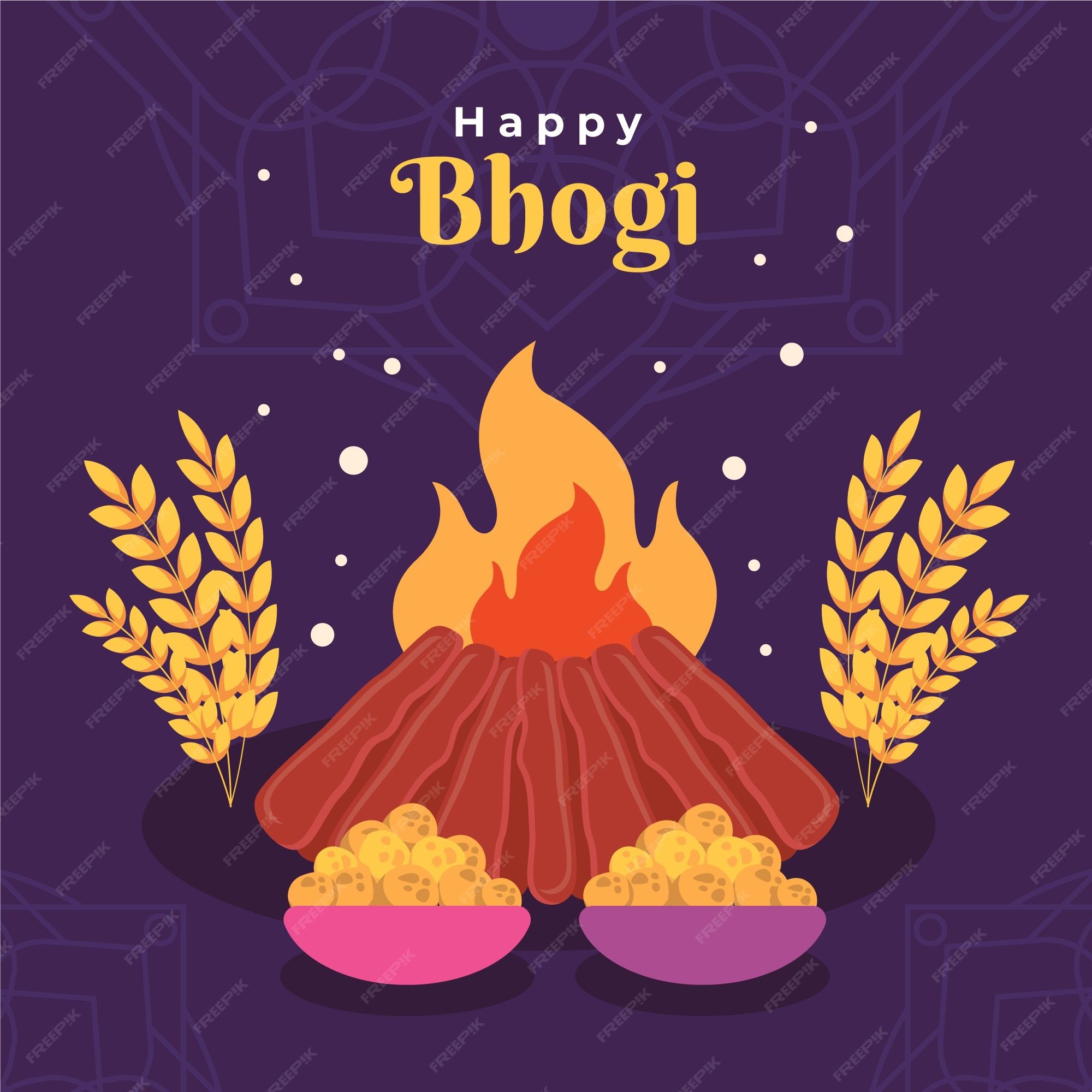 2000x2000 Free Vector. Flat happy bhogi illustration