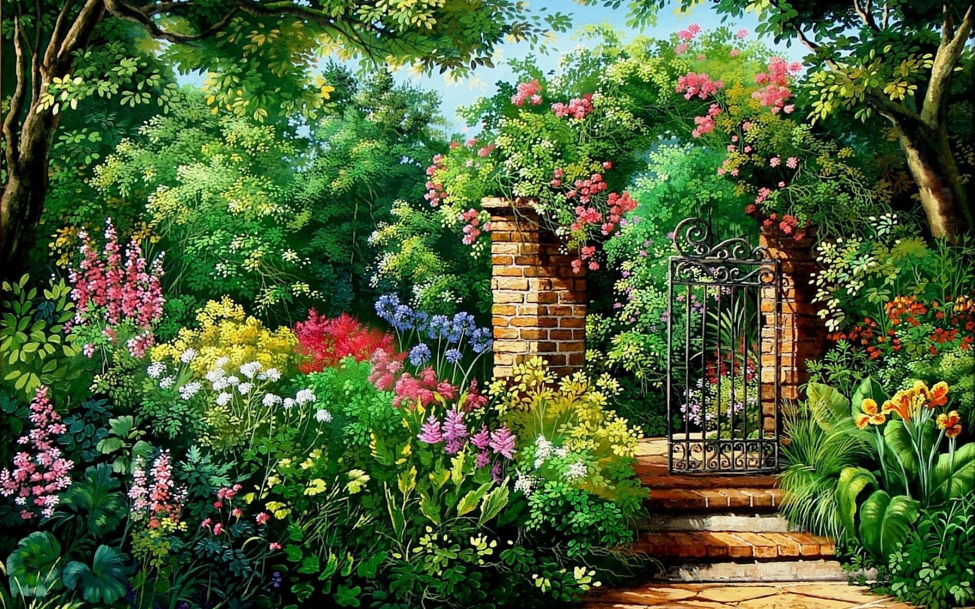 1920x1200 and #charming #flowers #garden #gate
