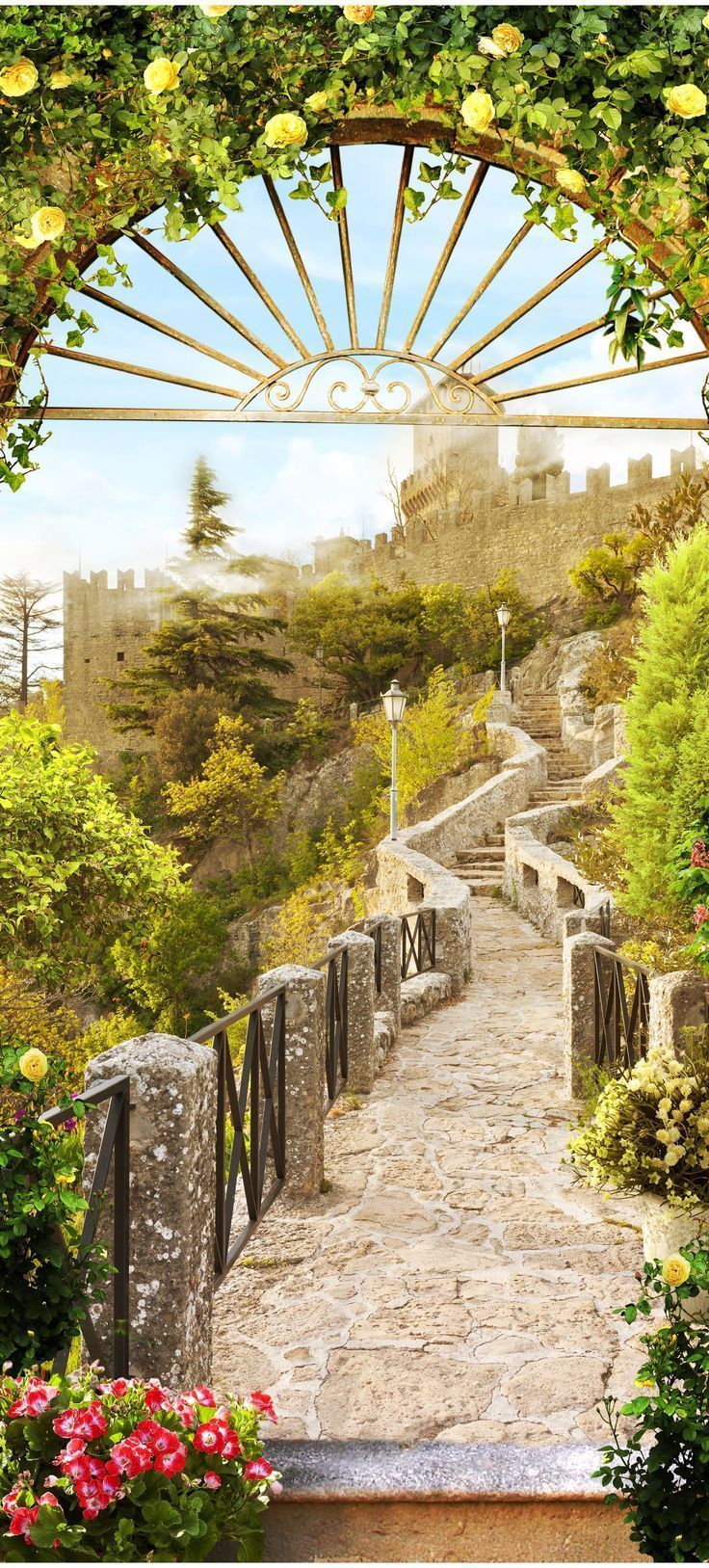 736x1627 Door wallpaper view of castle, gate