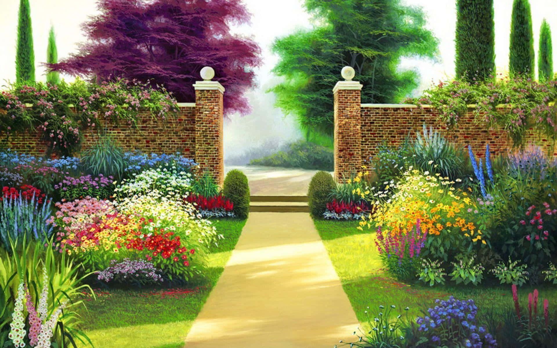 1920x1200 Garden With A Gate And Flowers