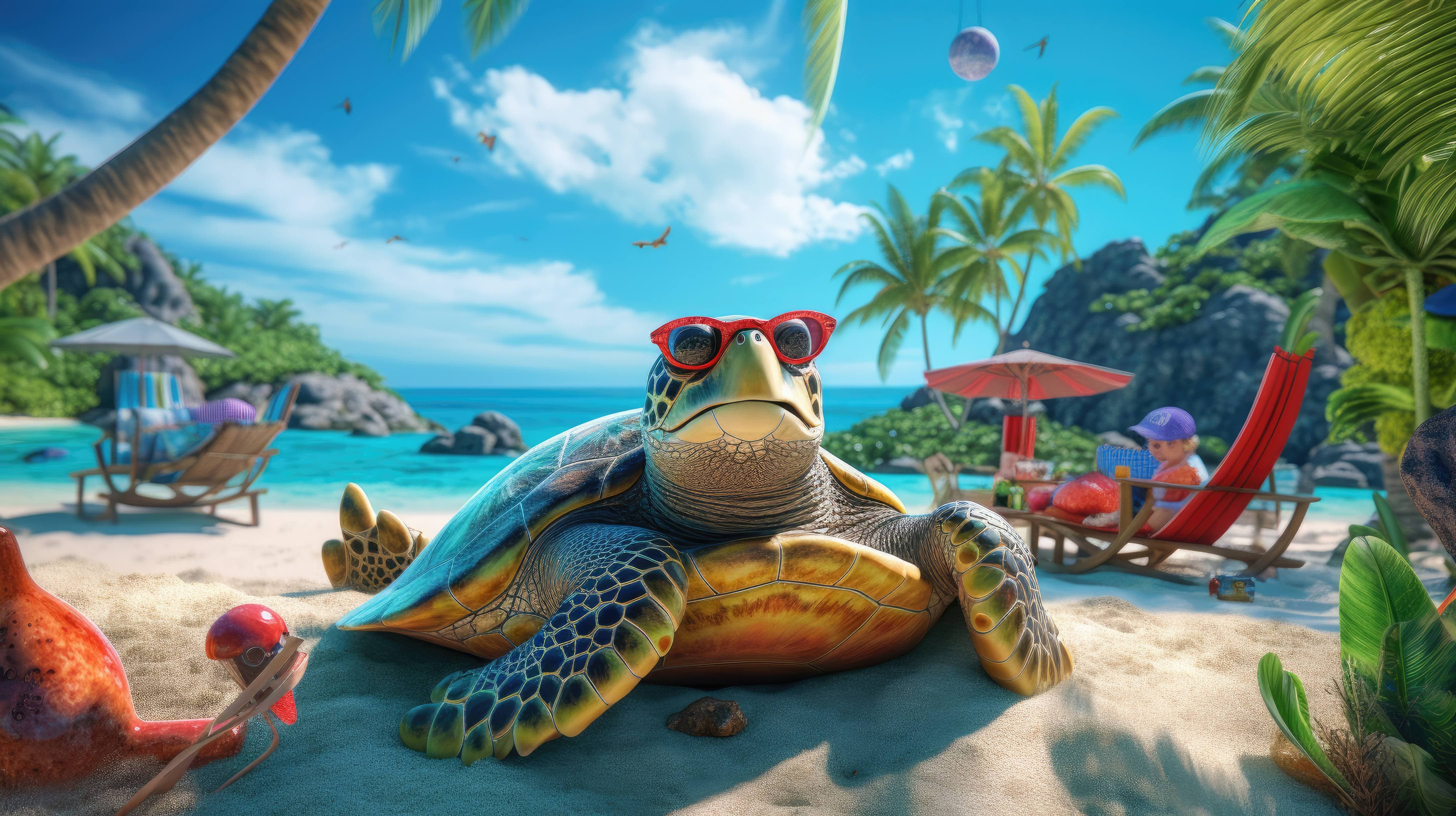 4368x2448 colorful Hawaiian shirt and a straw hat