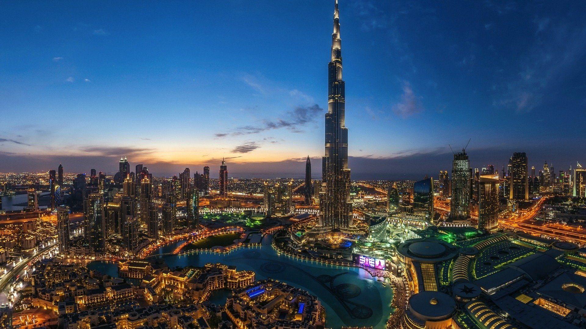 Hình nền 1920x1080 Night Lights in Dubai - Burj Khalifa Night 4k