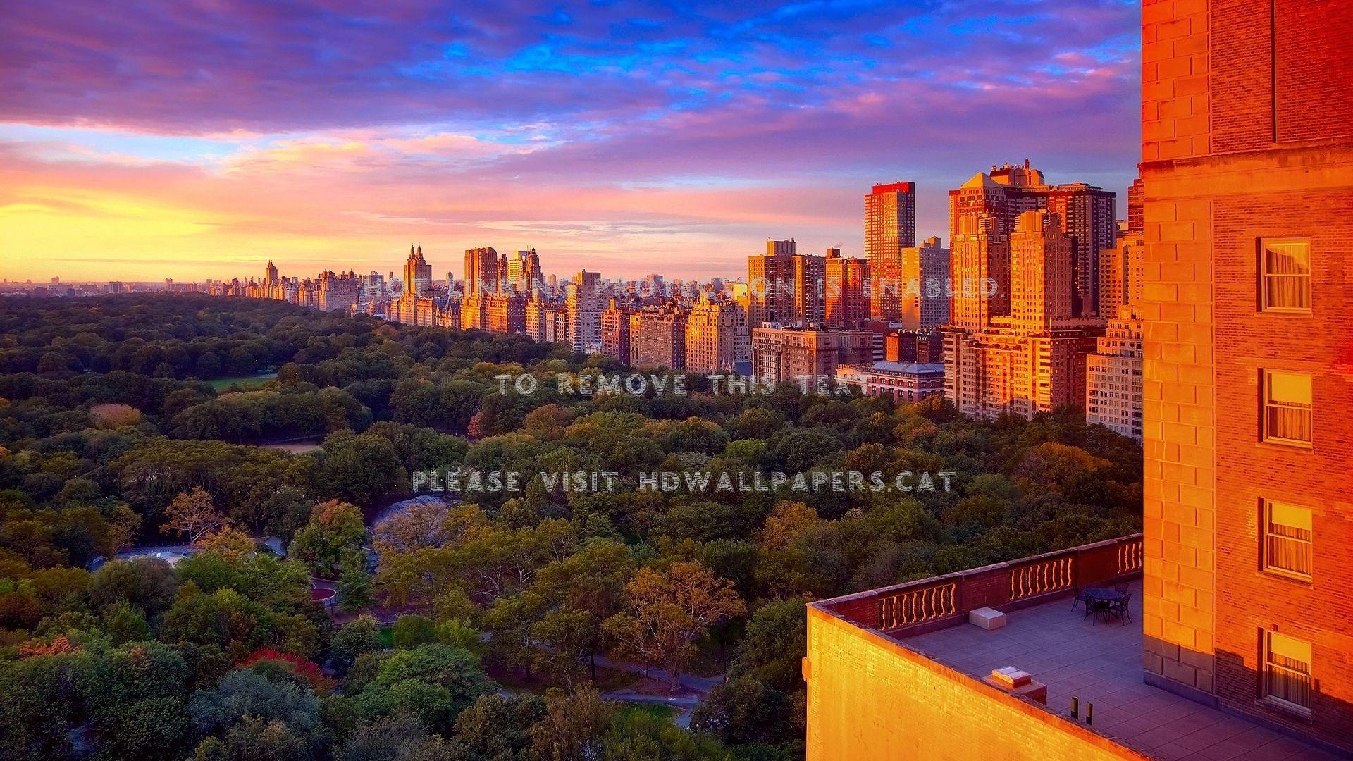 1920x1080 central park on worm sunset hdr trees city