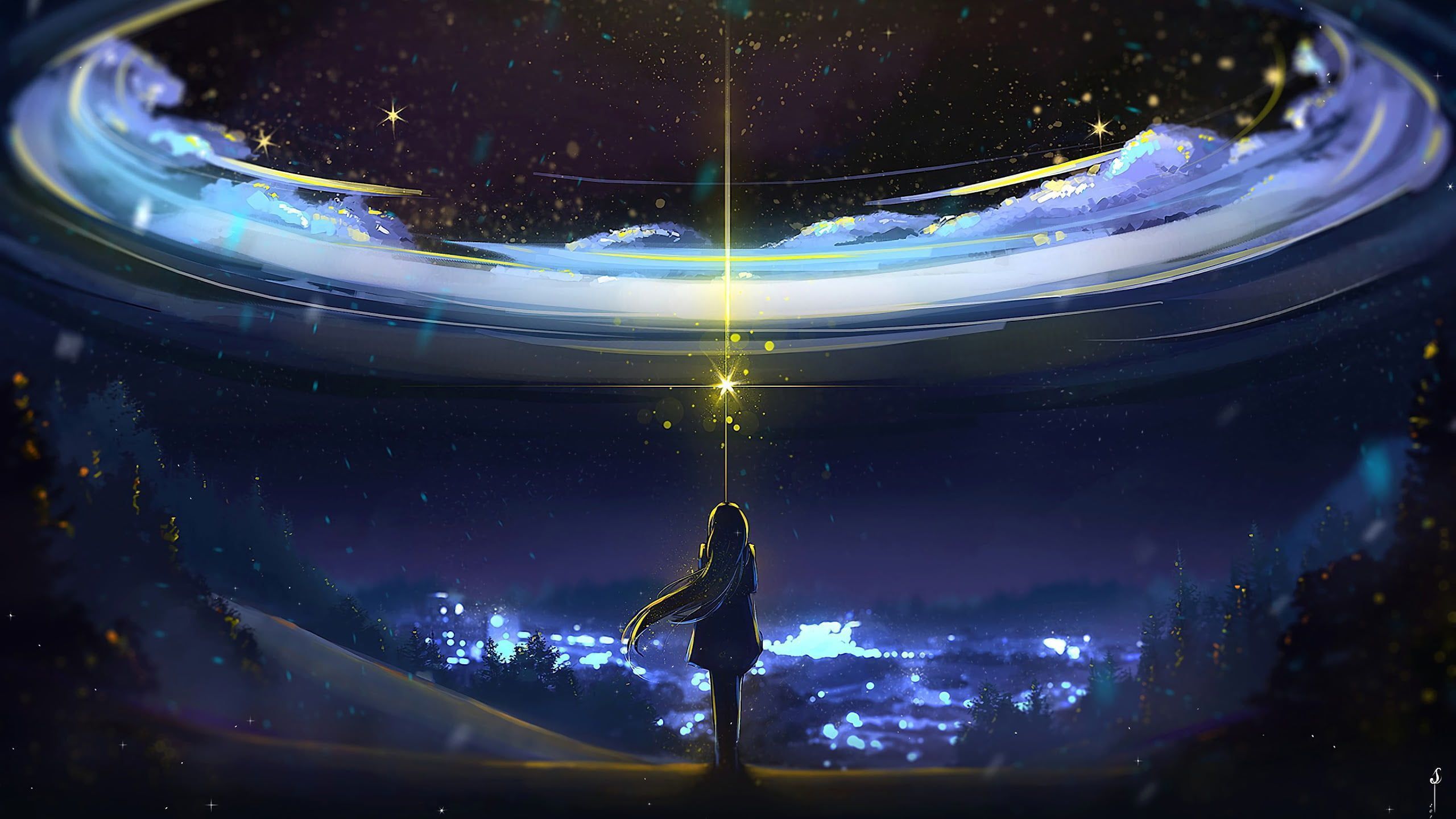 2560x1440 Sky #Anime #Night #Scenery K