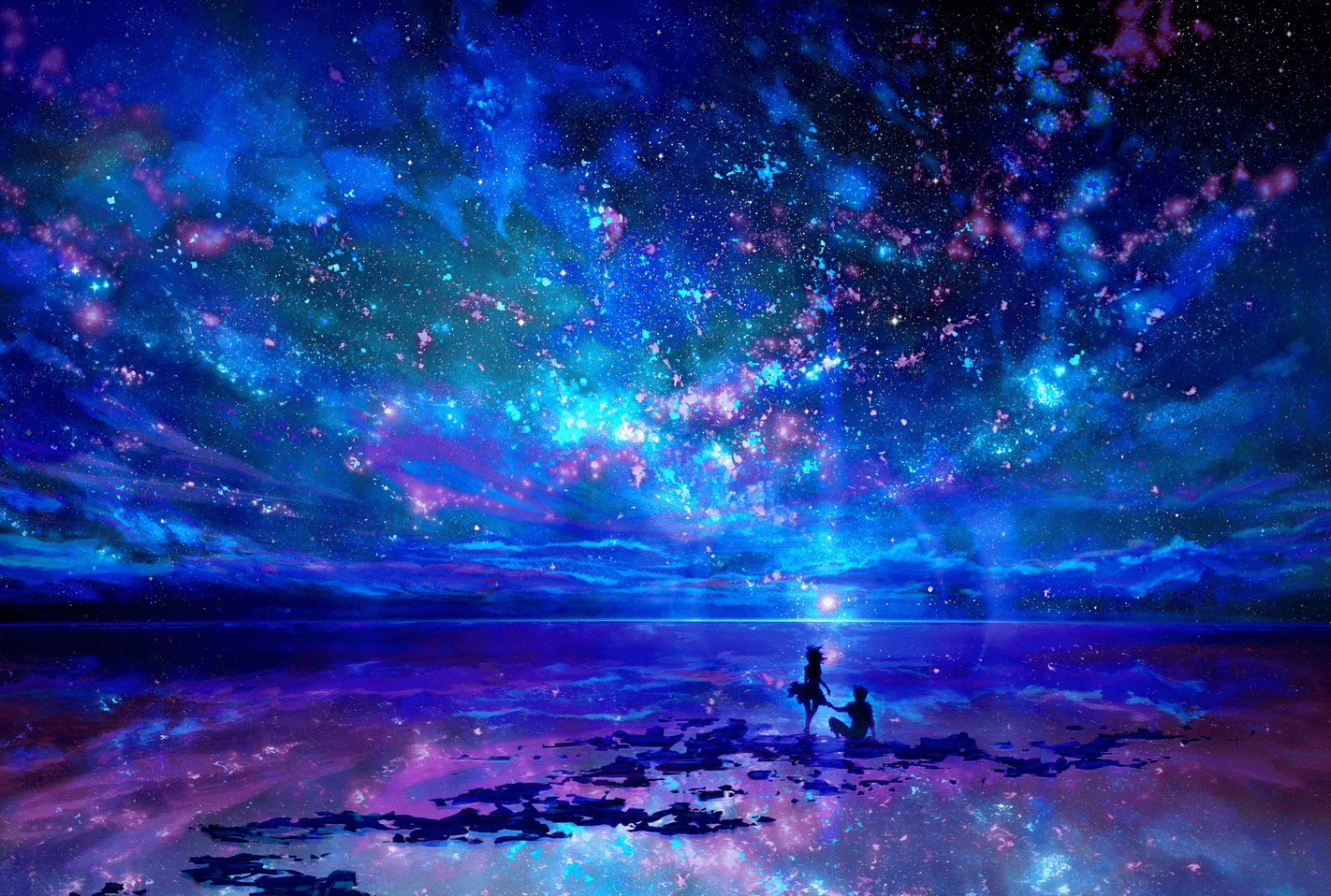 1422x958 Ocean Night Sky Anime Wallpaper