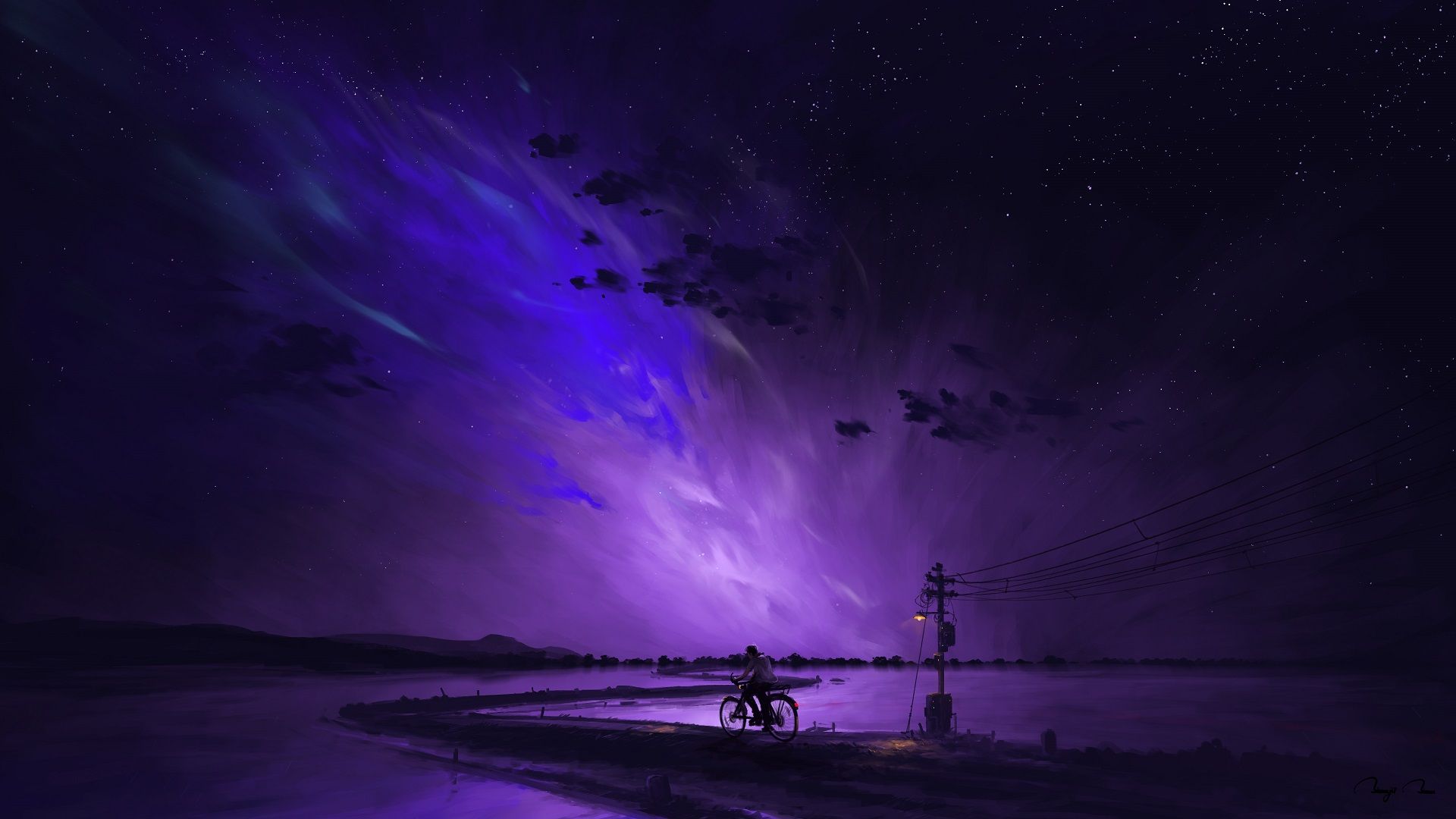1920x1080 night, clouds, landscape, purple