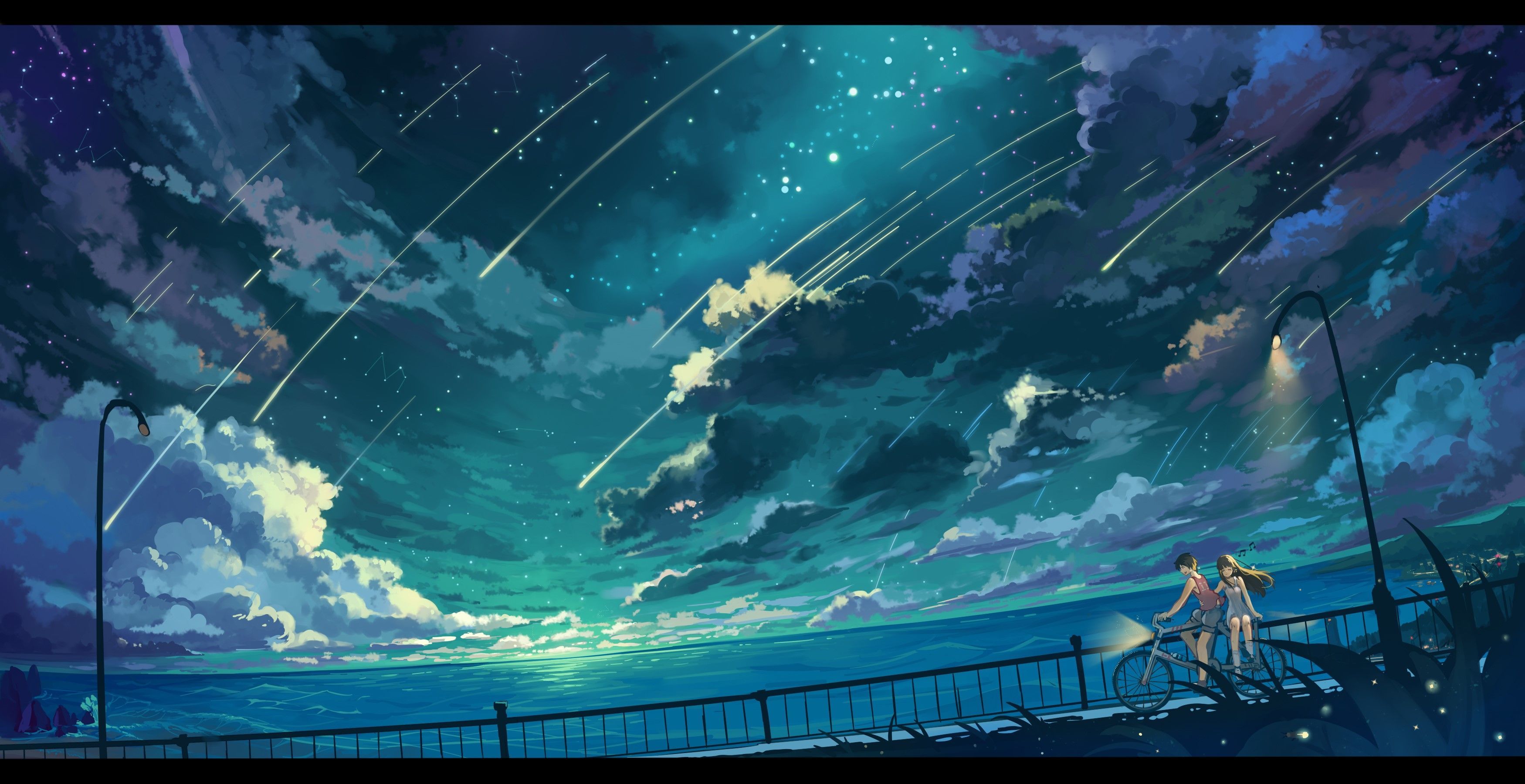 3500x1800 landscape, anime, sky, HD Wallpaper