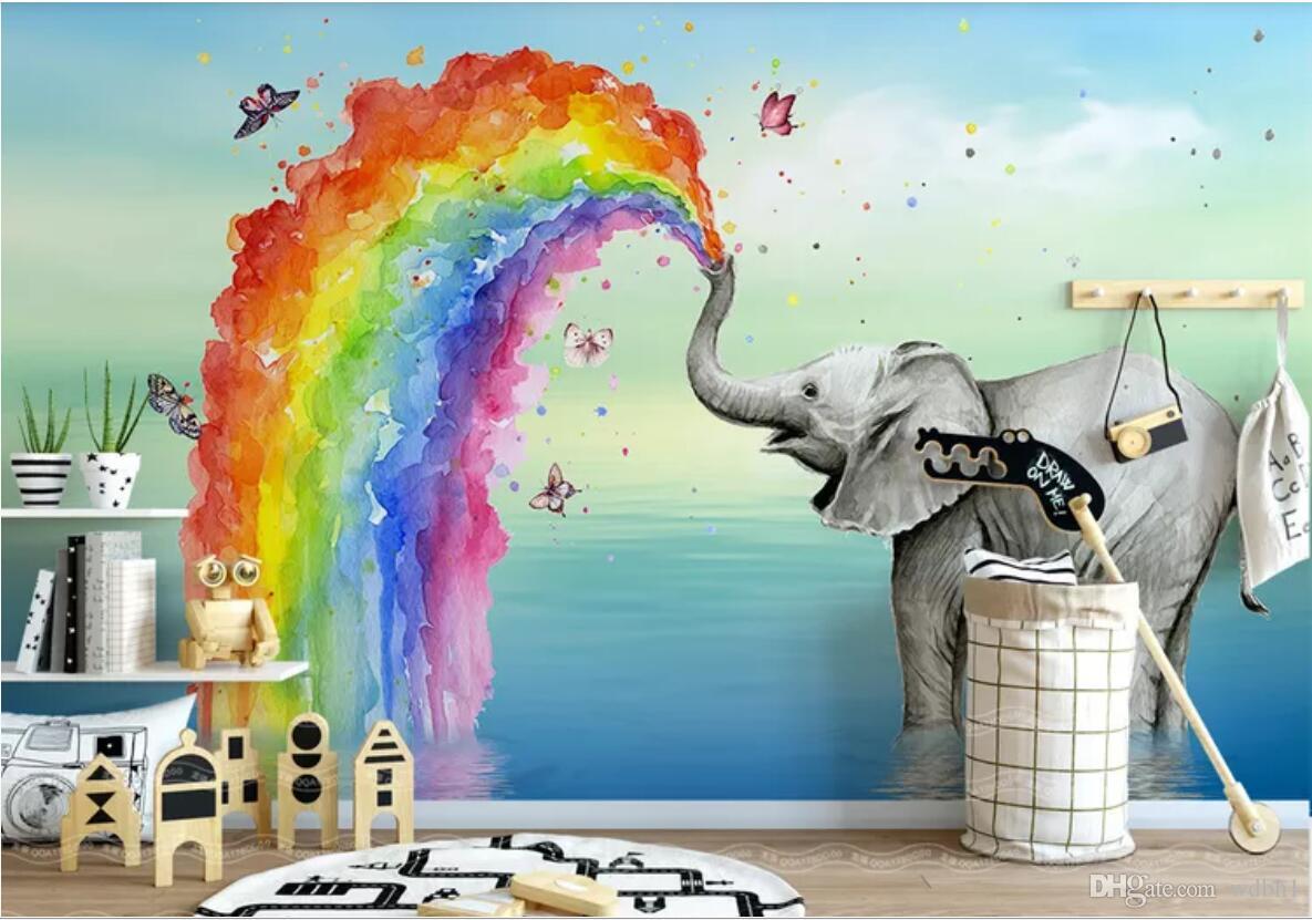 1185x831 3D wallpaper custom photo mural Nordic simple cute elephant watercolor children s house background wall home decor wall art picture