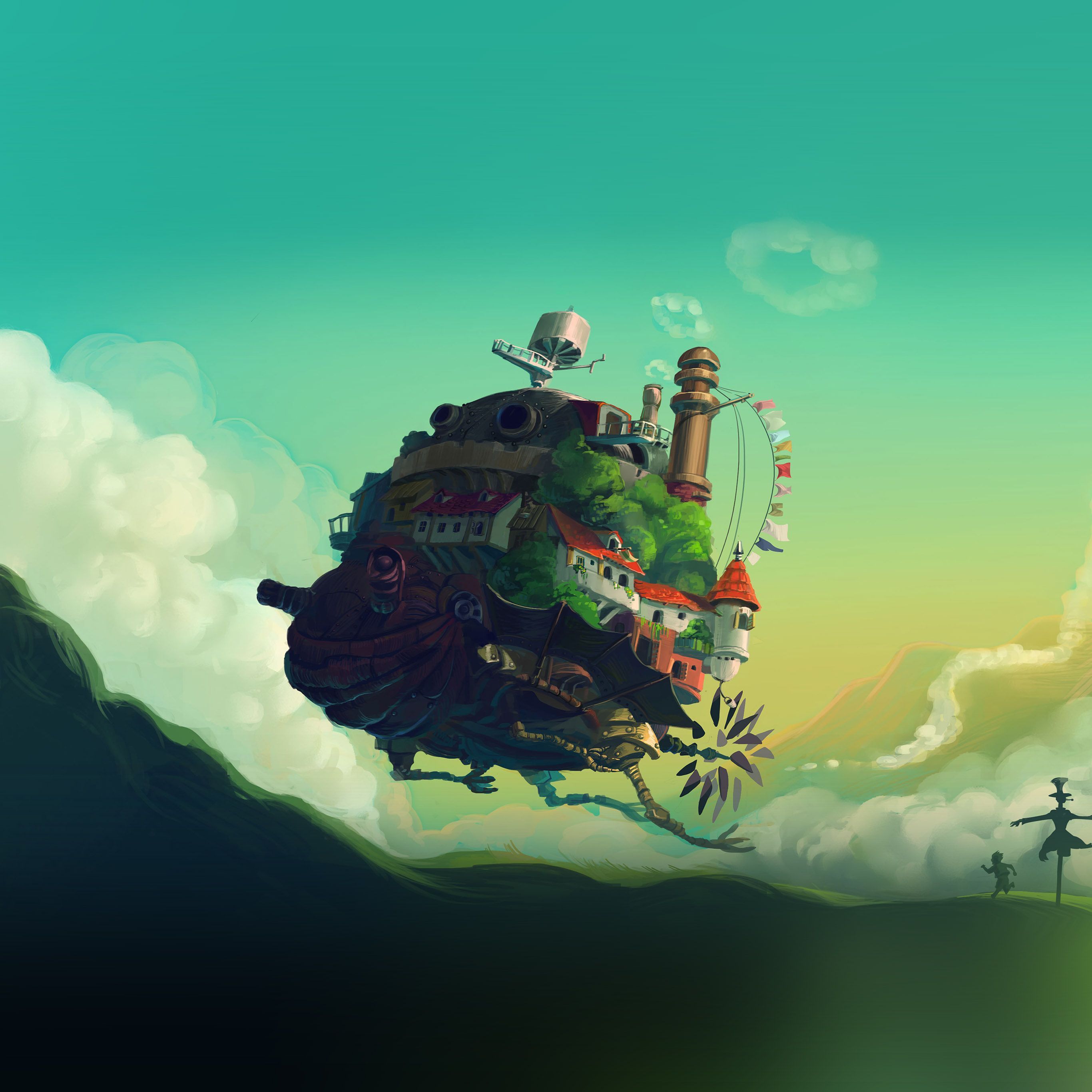 2732x2732 Studio Ghibli Castle Anime Green