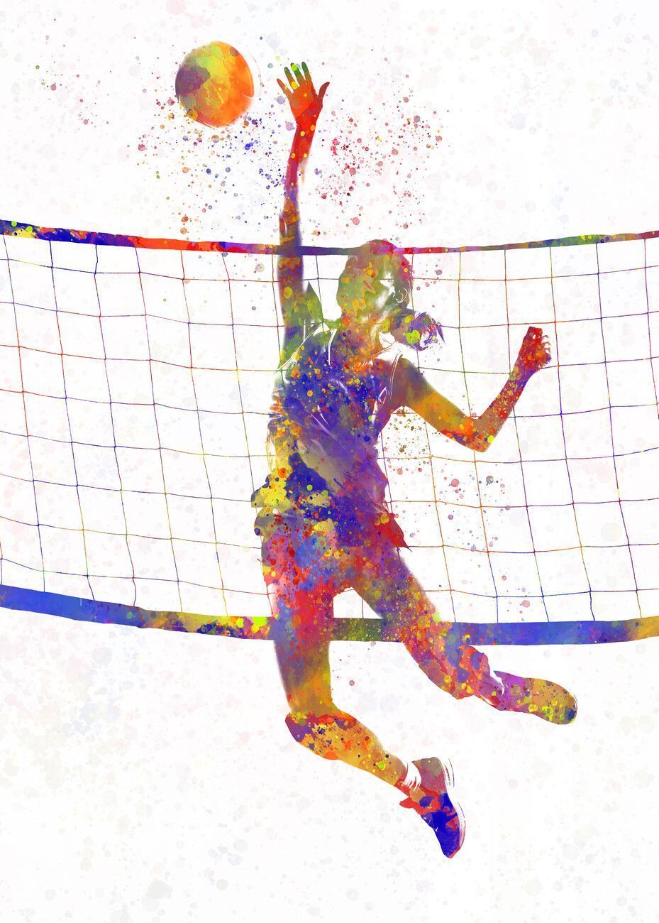 929x1300 Watercolor volleyball player Wall Mural