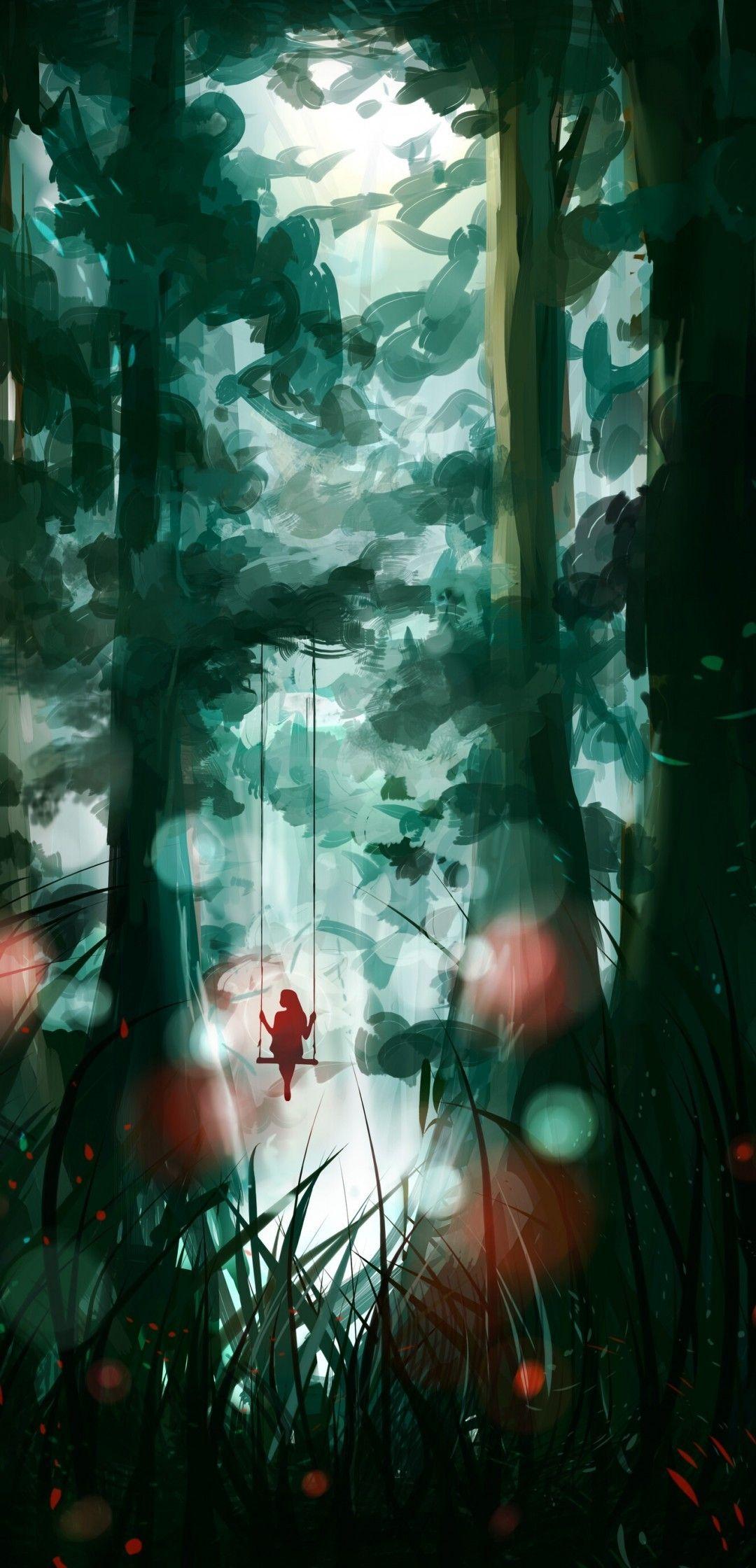 1080x2240 Download 1080x2240 Forest, Swing, Fantasy Girl, Scenic